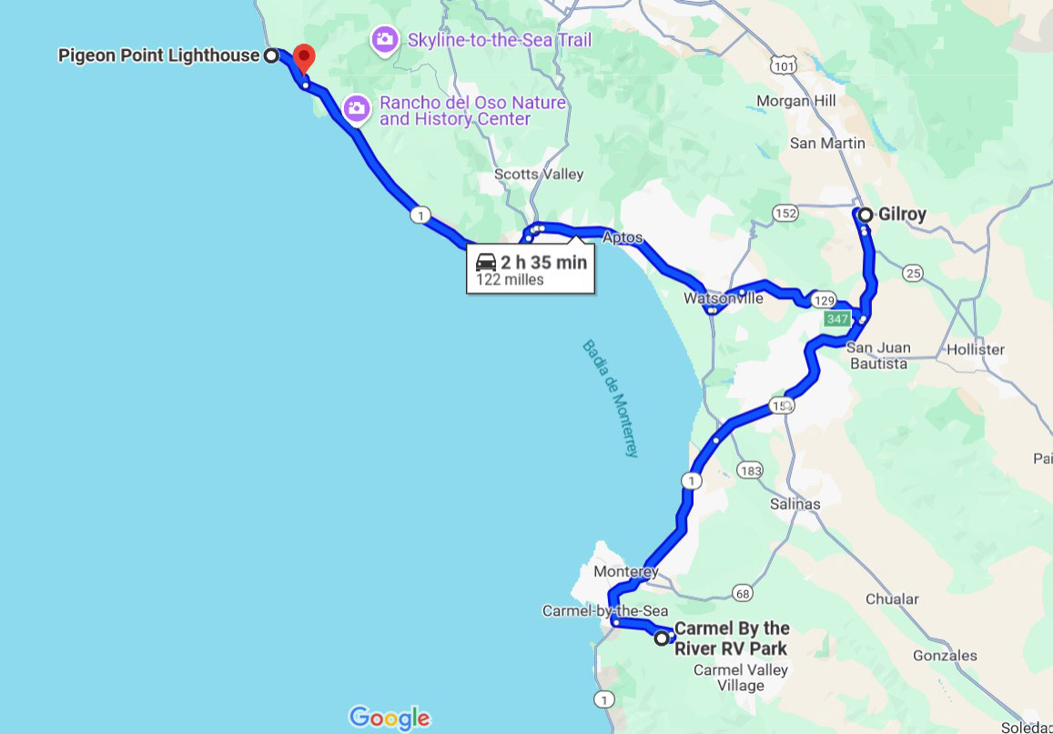Itinerari Carmel -> Pescadero