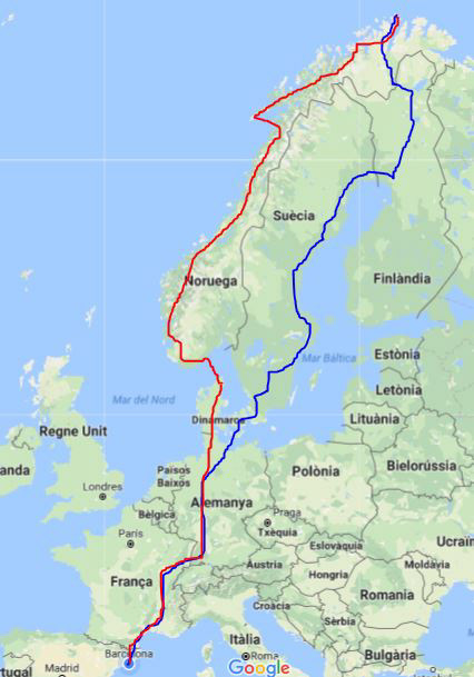 Itinerari del viatge a Cap Nord i Noruega.