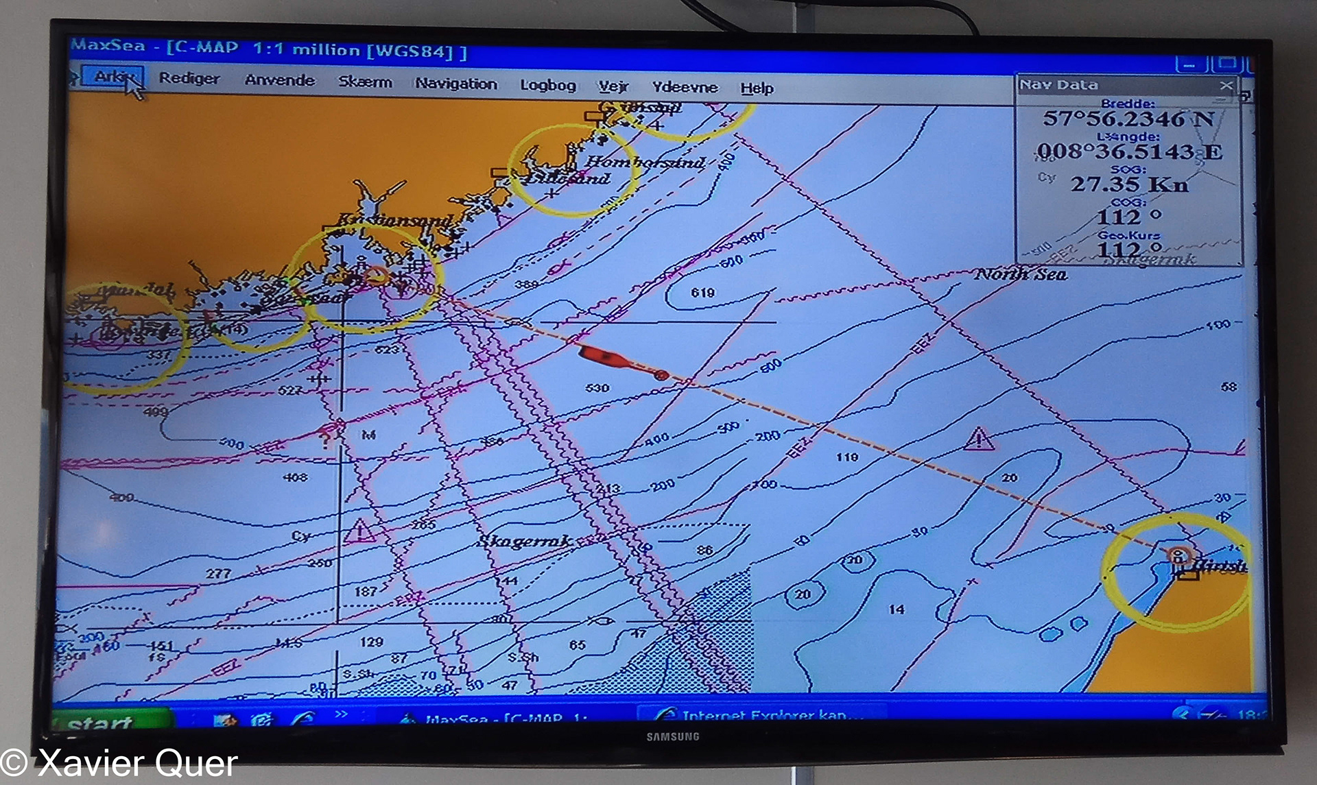 Mapa de navegació del ferri Kristiandand (N) -> Hirtshals (DK)
