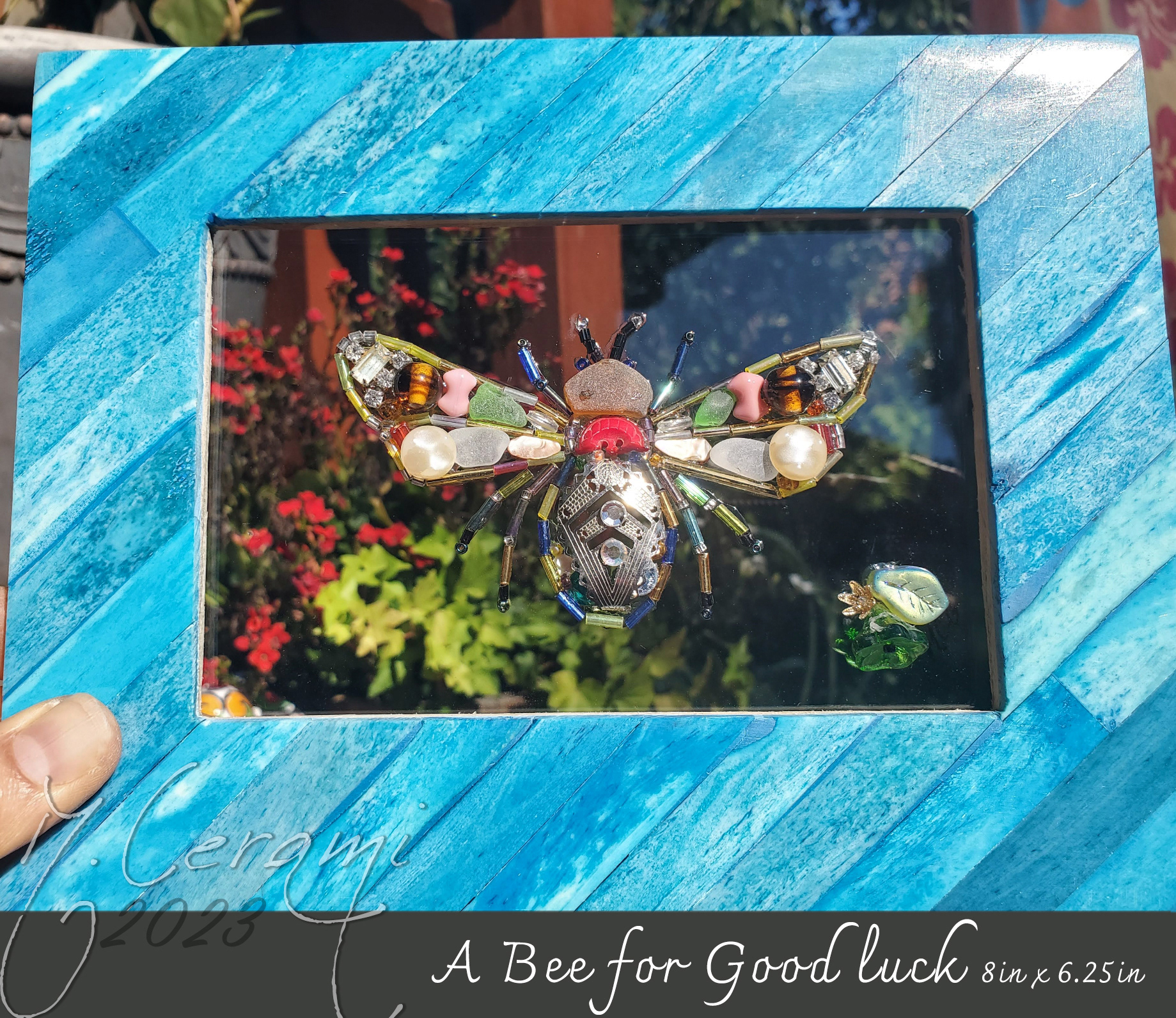 Inlay wood vintage frame - Ready to hang.