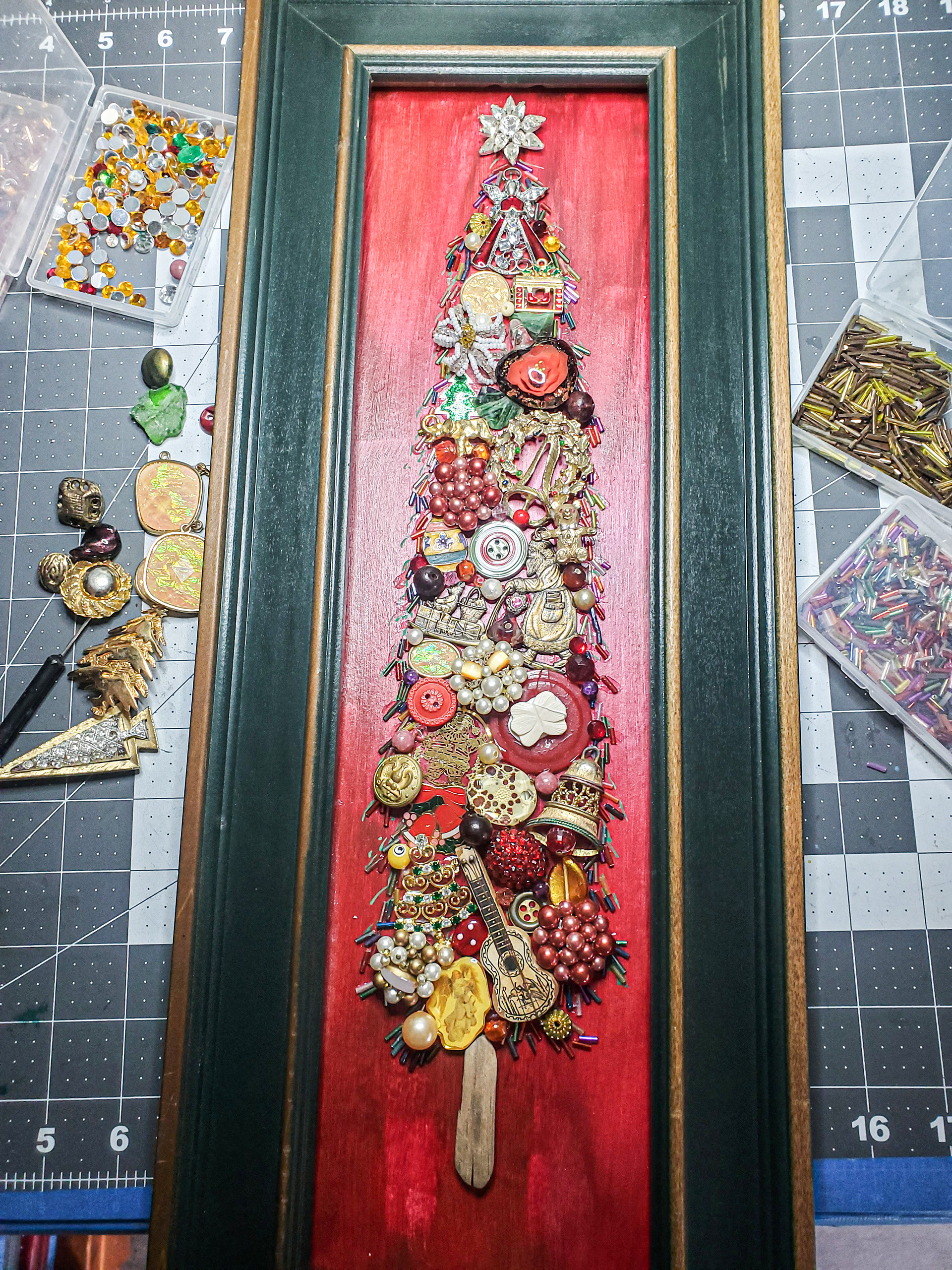 Framed size: 21in x 9.5in - Painted panel on wood frame