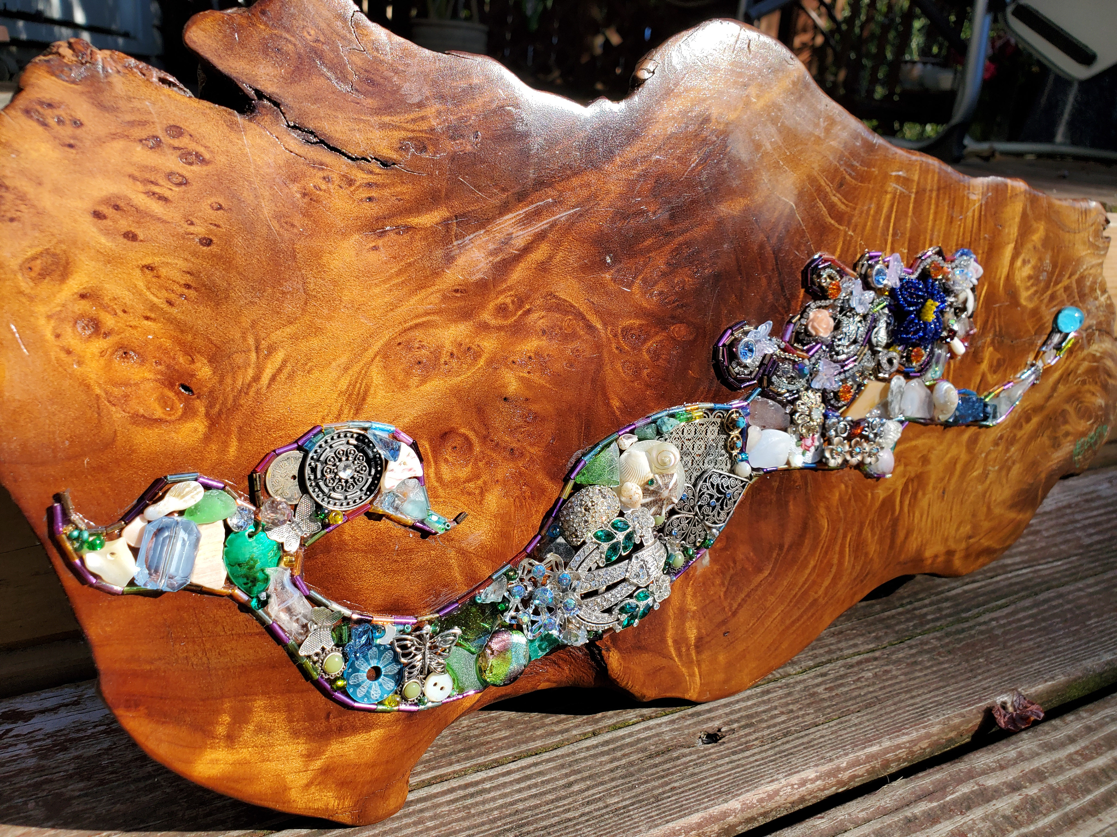 Mermaid on free-form wood slice. Ready to hang.