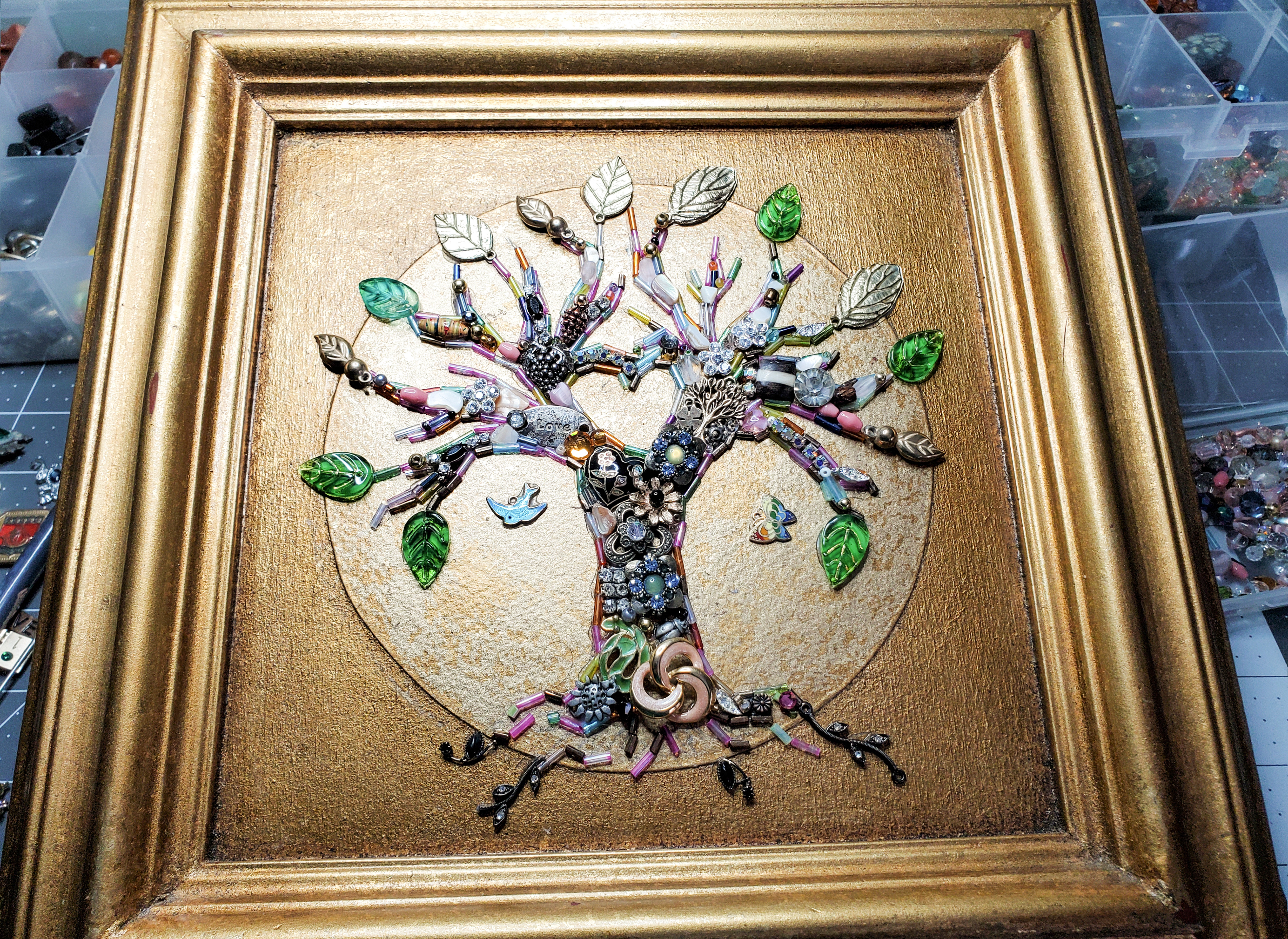 SOLD - A gorgeous heart tree on a 24k gold leaf 8x8 frame. Ready to hang.
