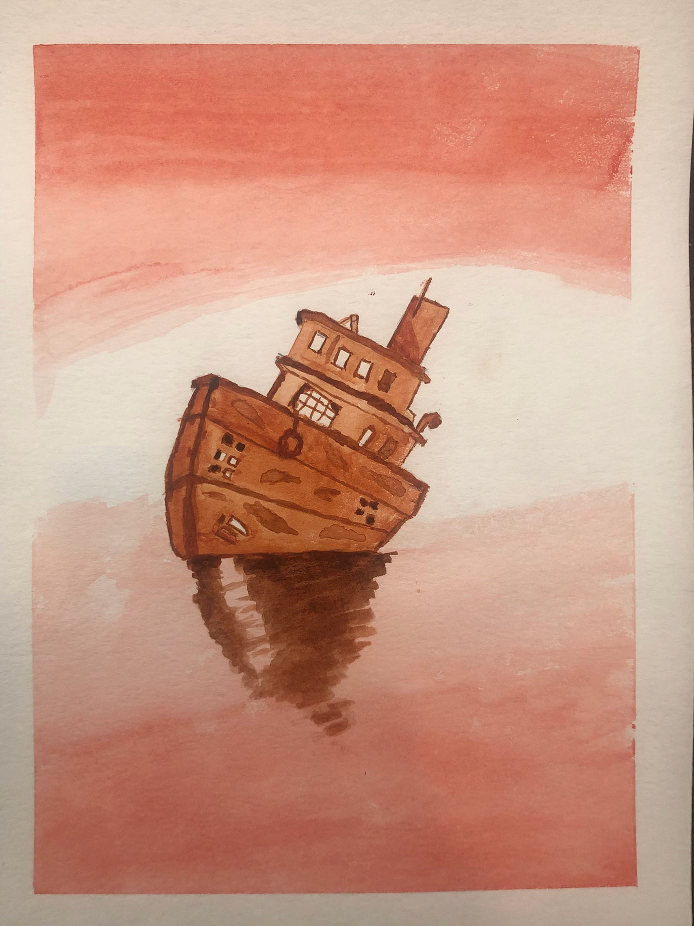 water color rusted boat