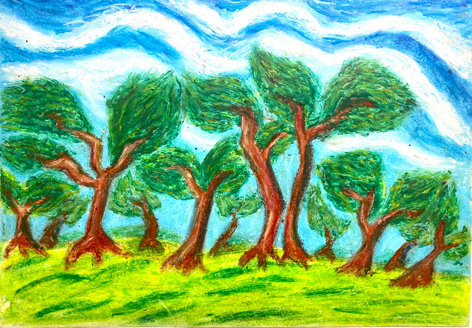 pastel wavy trees