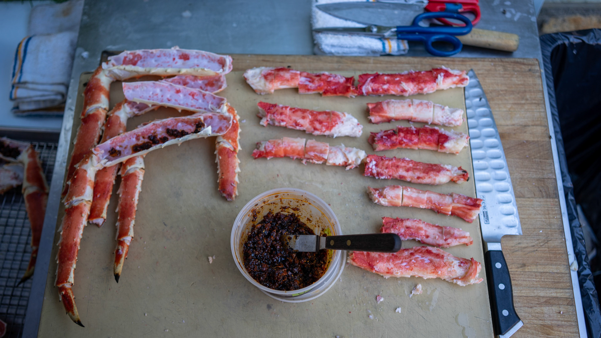 King crab preparation at Avery on the Farm