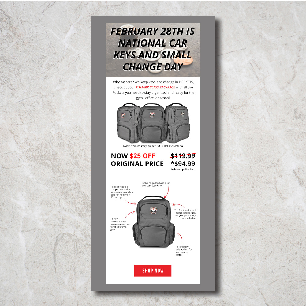 Fitmark Bags Product Focus Sale Email