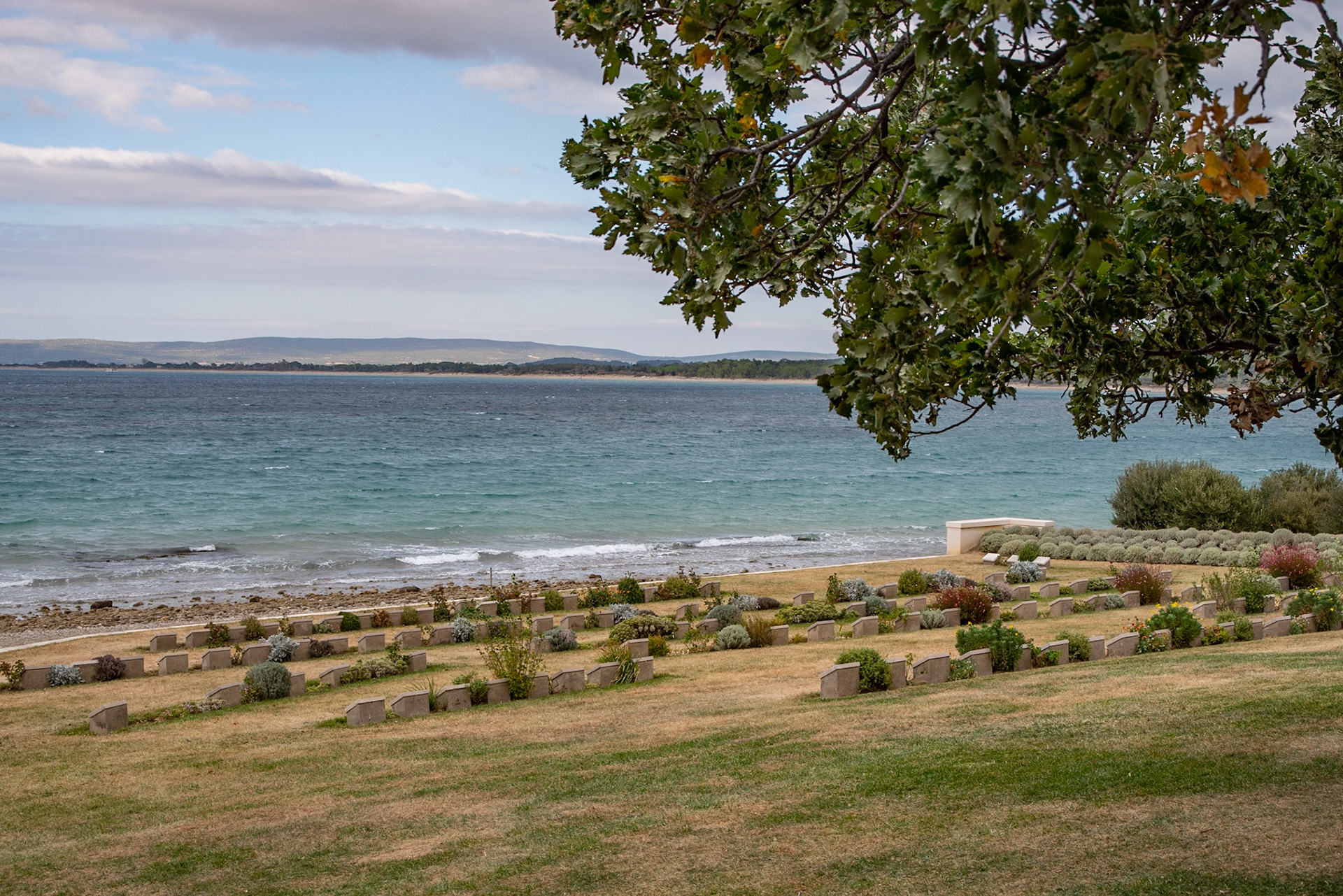 Gallipoli peninsula with a cemetary in the foreground