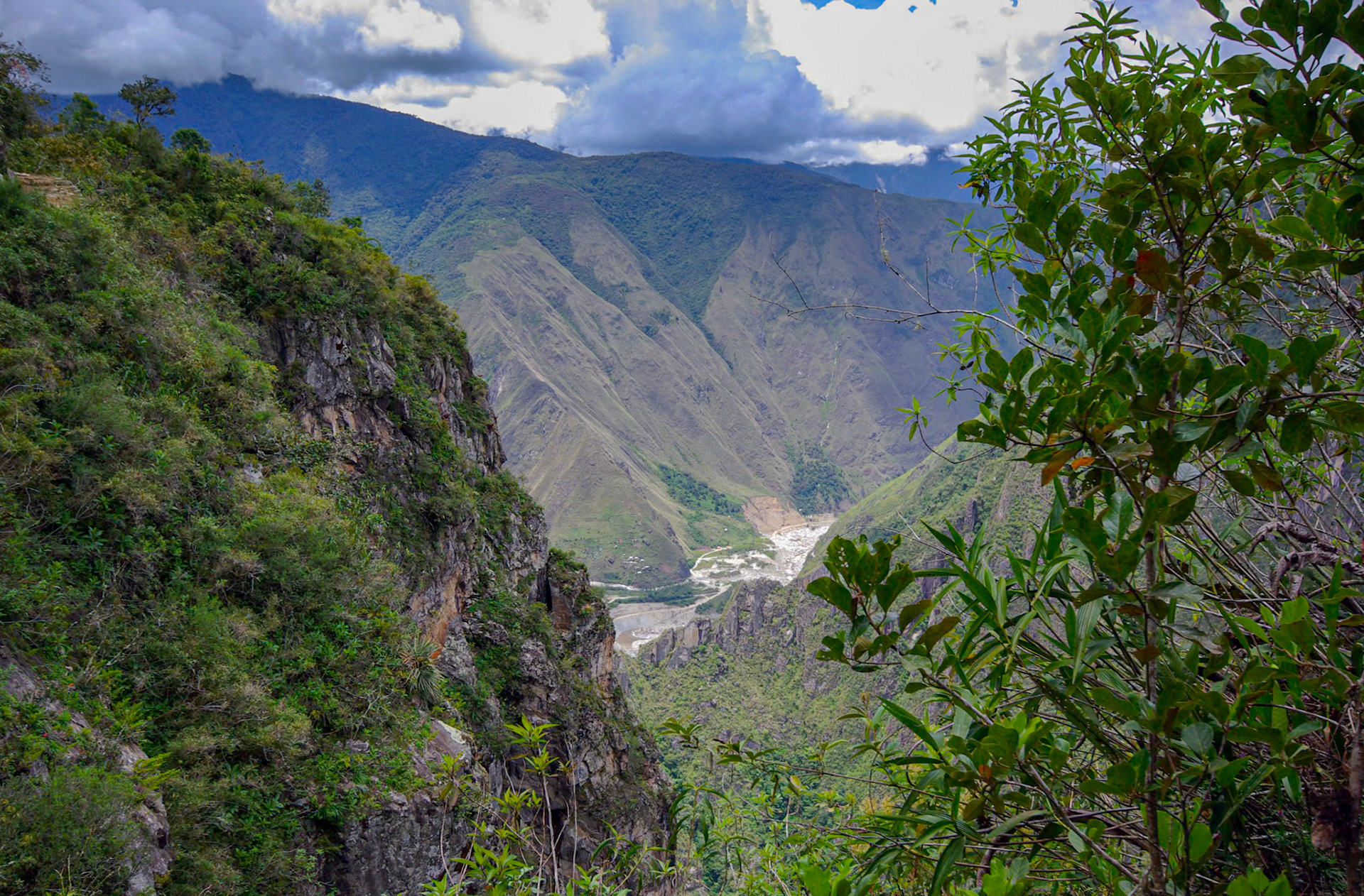 Machu Picchu looking down towards thpicce valley near Aguas Calientes