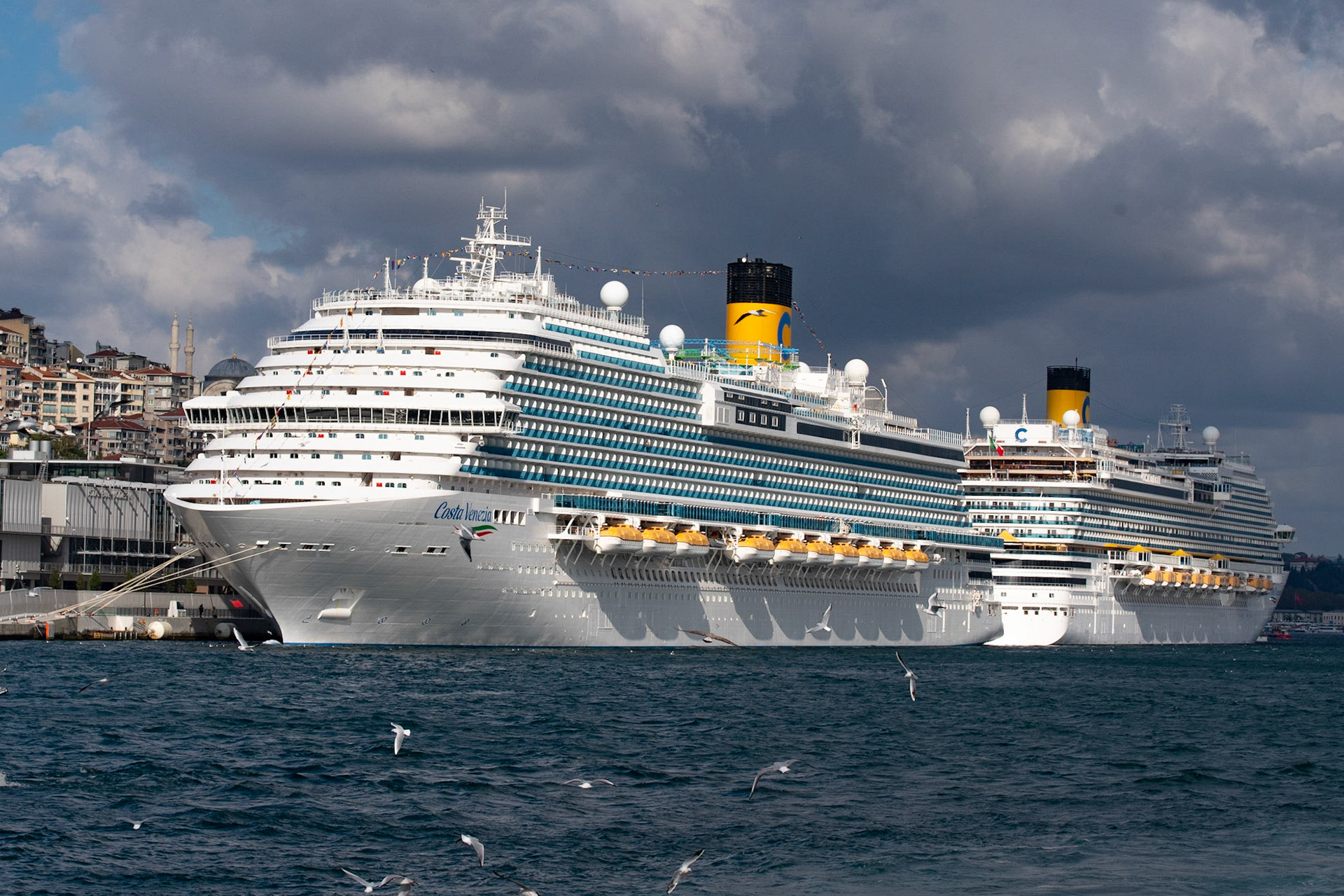Cruise ship moored on the Bosphorus, Istanbul
