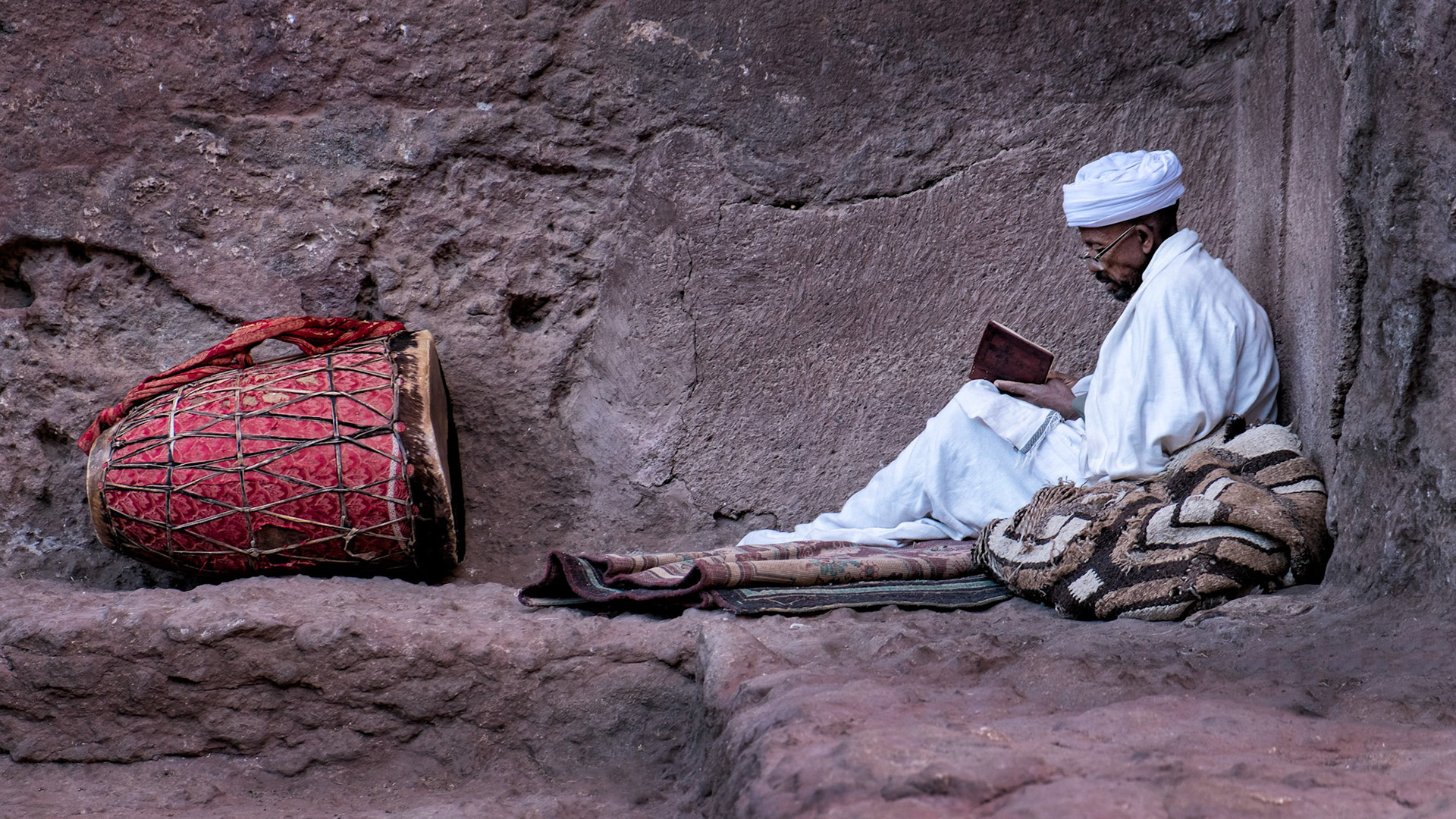 Praying and Drum - Bet Maryam, Lalibela, Ethiopia