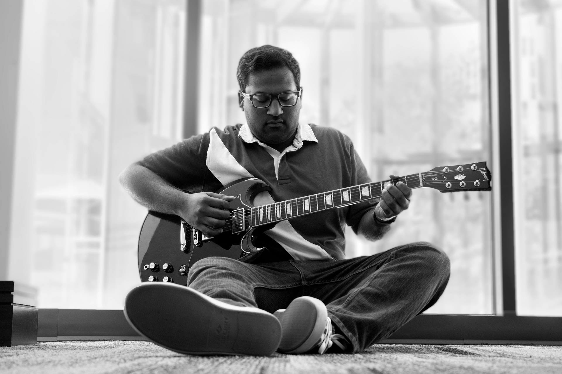 Sameer Parihar, Playing the Guitar, Philadelphia, Summer 2018 (AP Photo/Courtney Mattson)
