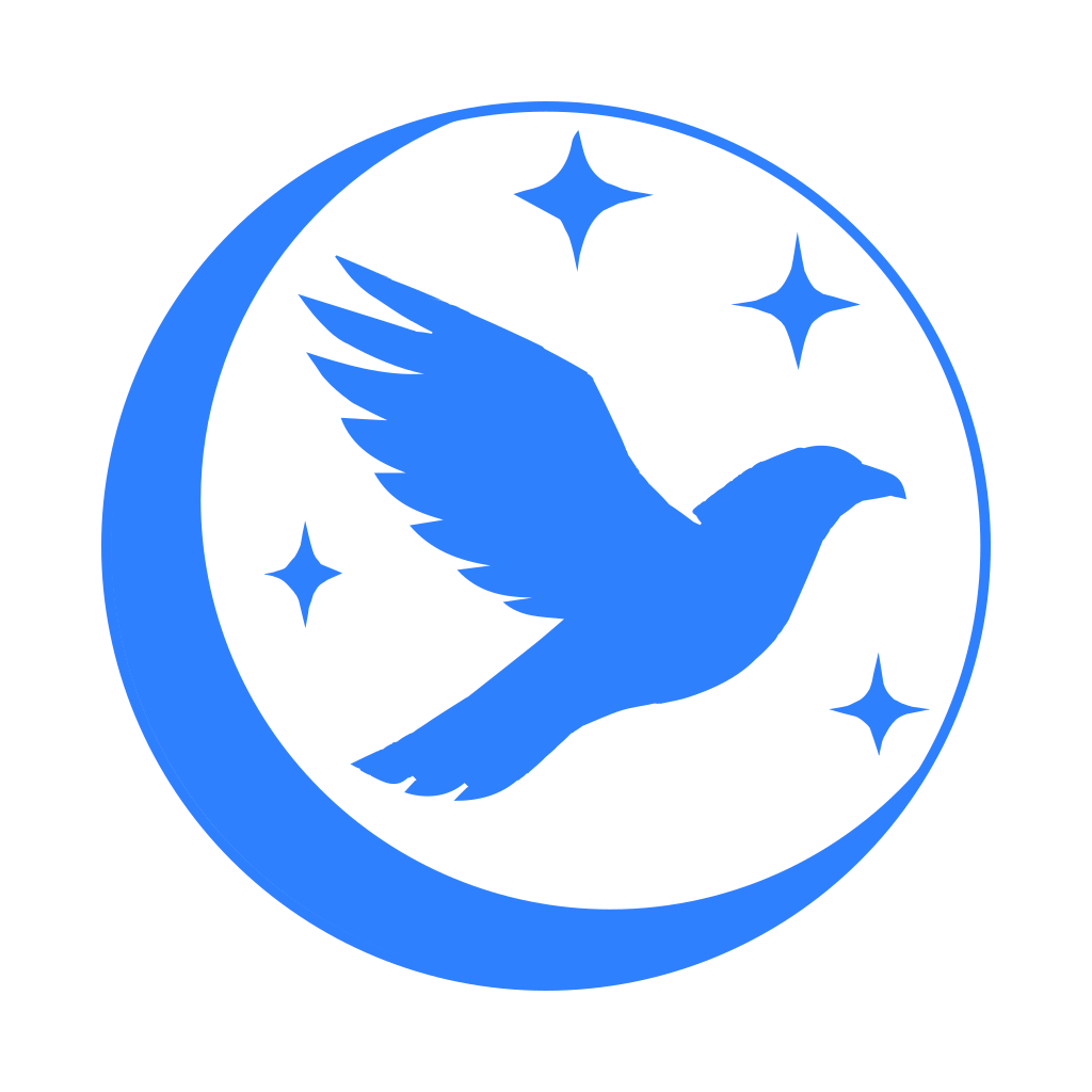 Bussard Silhouette mit Sternen und Mond. Noctiplumae Logo