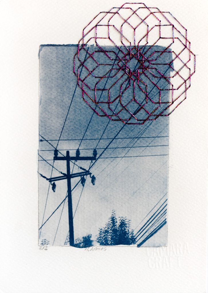 Cables. Cianotipia sobre papel e hilo metálico.