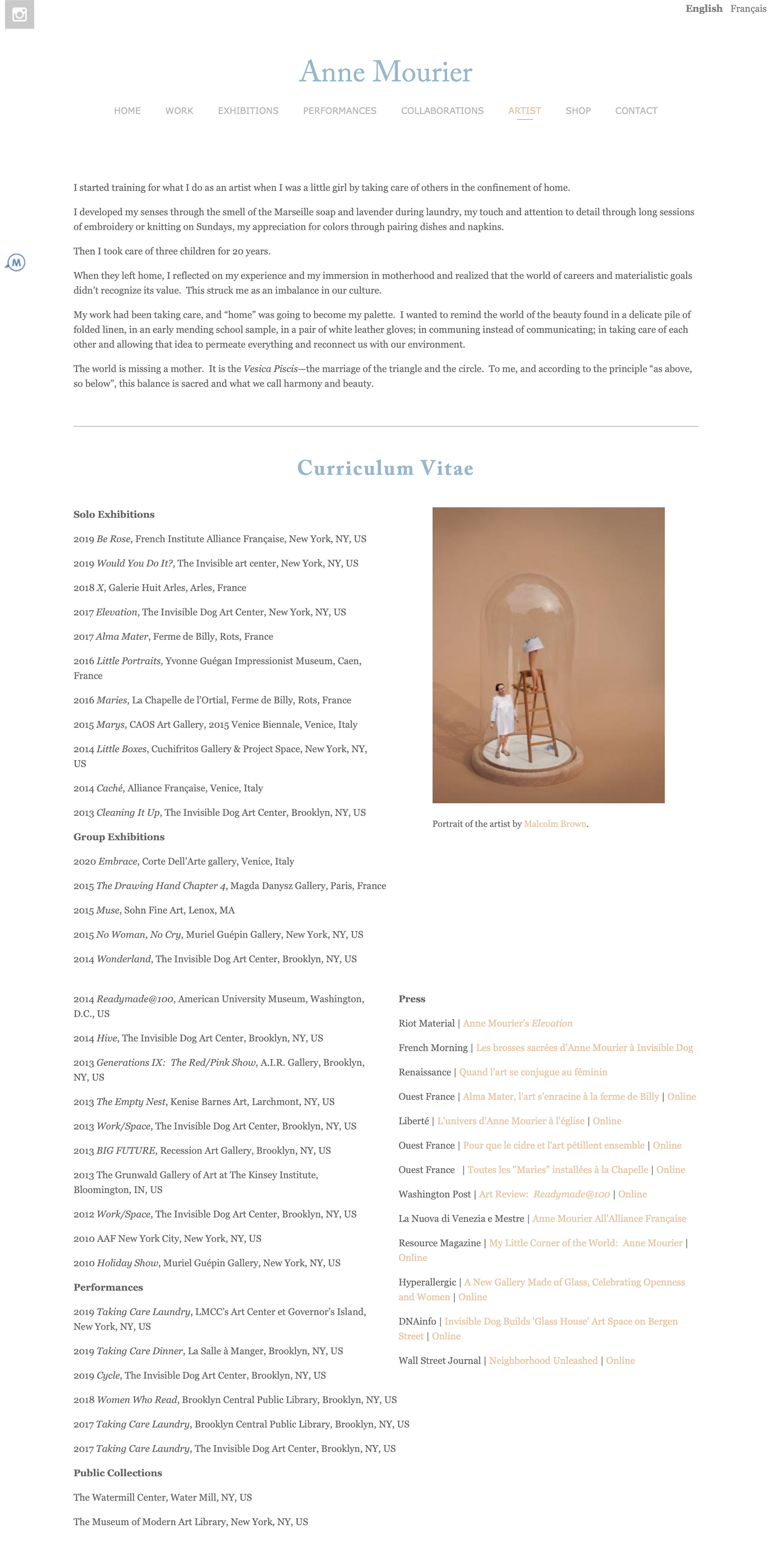 Artist's "About Me" page