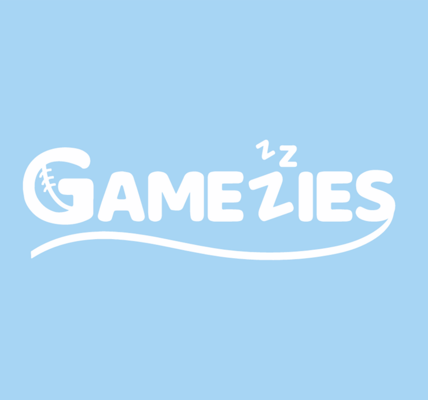 This is an image of the Gamezies logo in white on a light blue background.