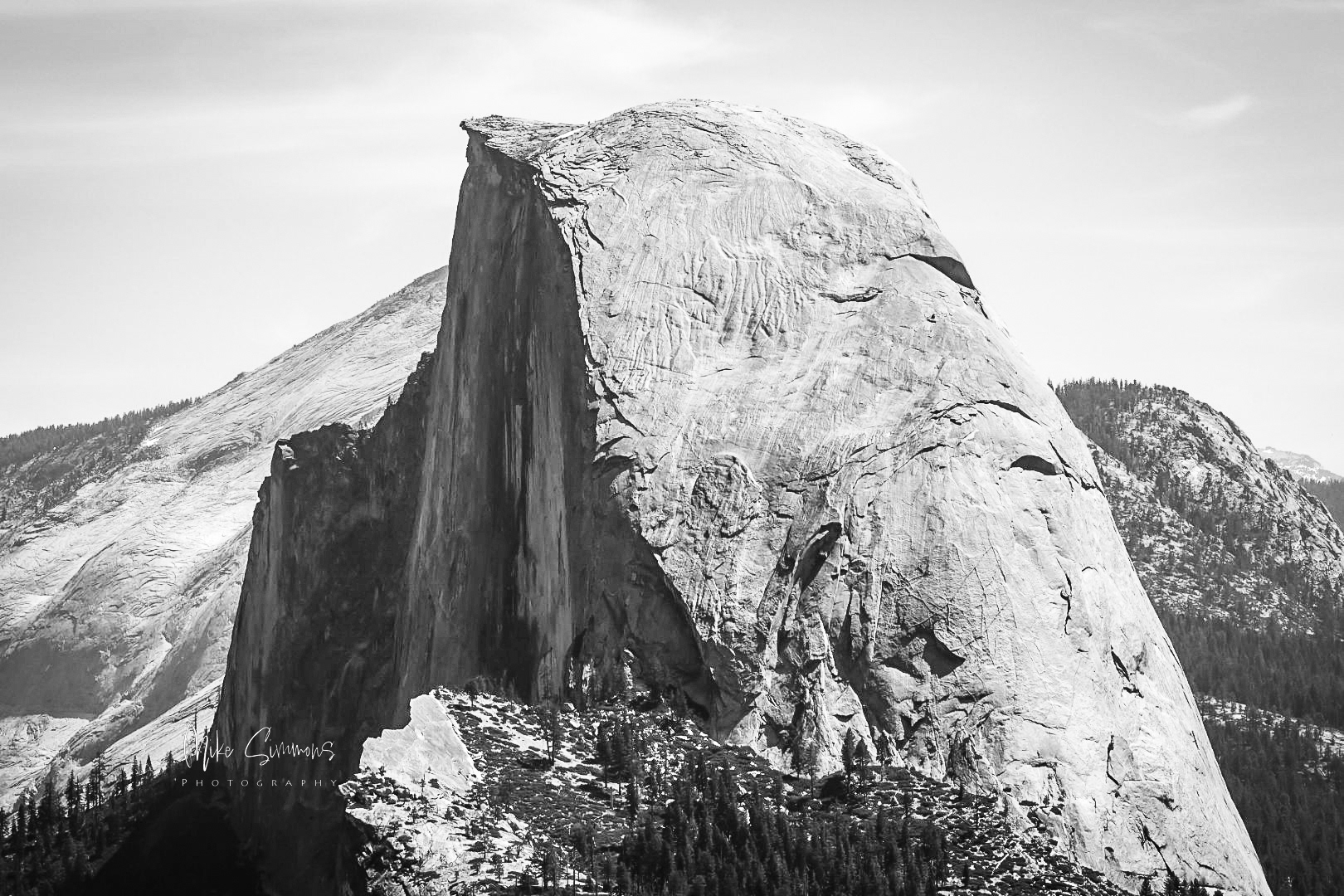 B&W zoomed out from Ansel Adams view of Half Dome