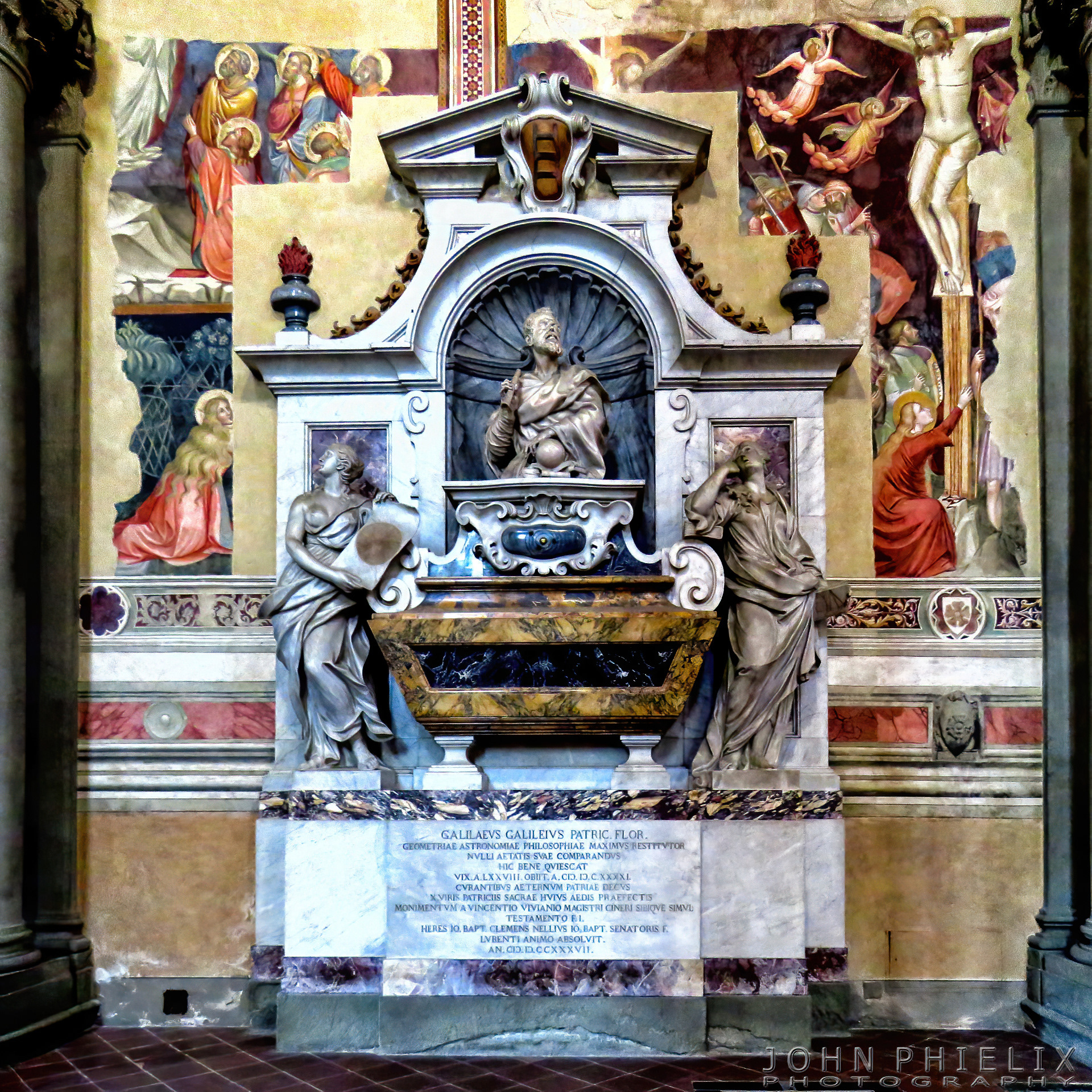 Tomb of Galileo Galilei located in the Basilica of Santa Croce in Florence, Italy