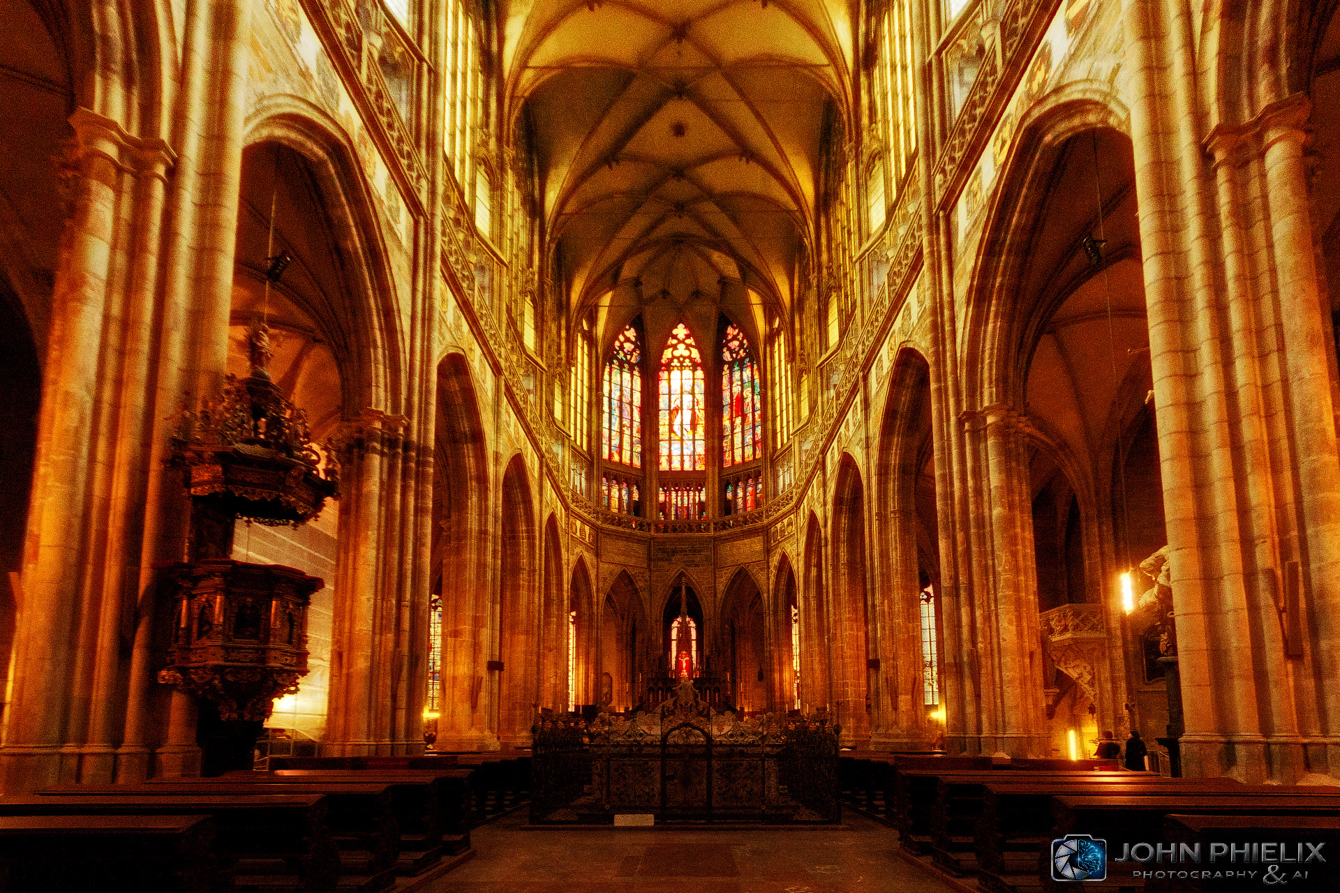 St. Vitus Cathedral, located within the Prague Castle complex in the Czech Republic
