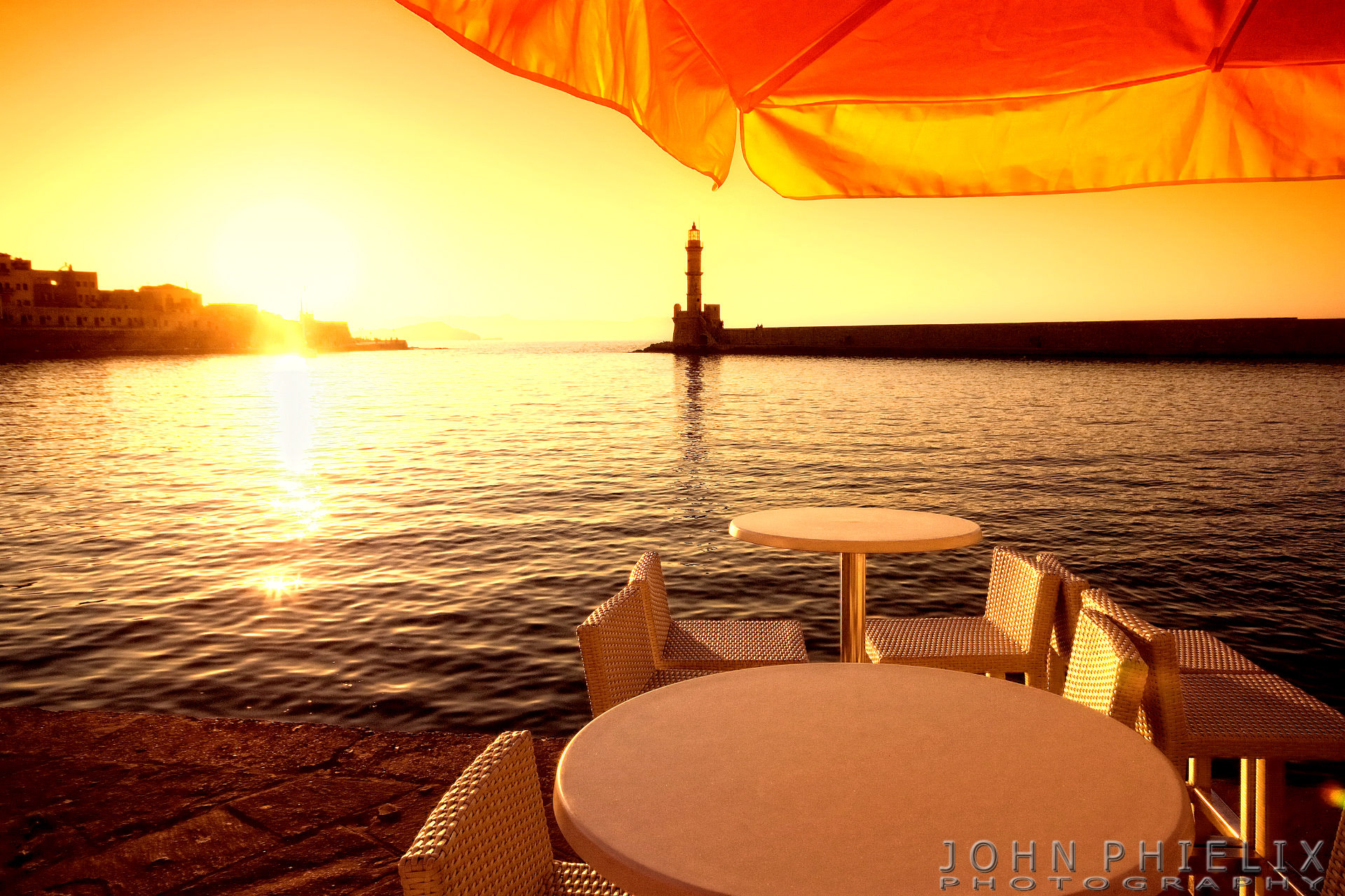 16th-century Venetian lighthouse in the Old Harbor of Chania, Crete, Greece