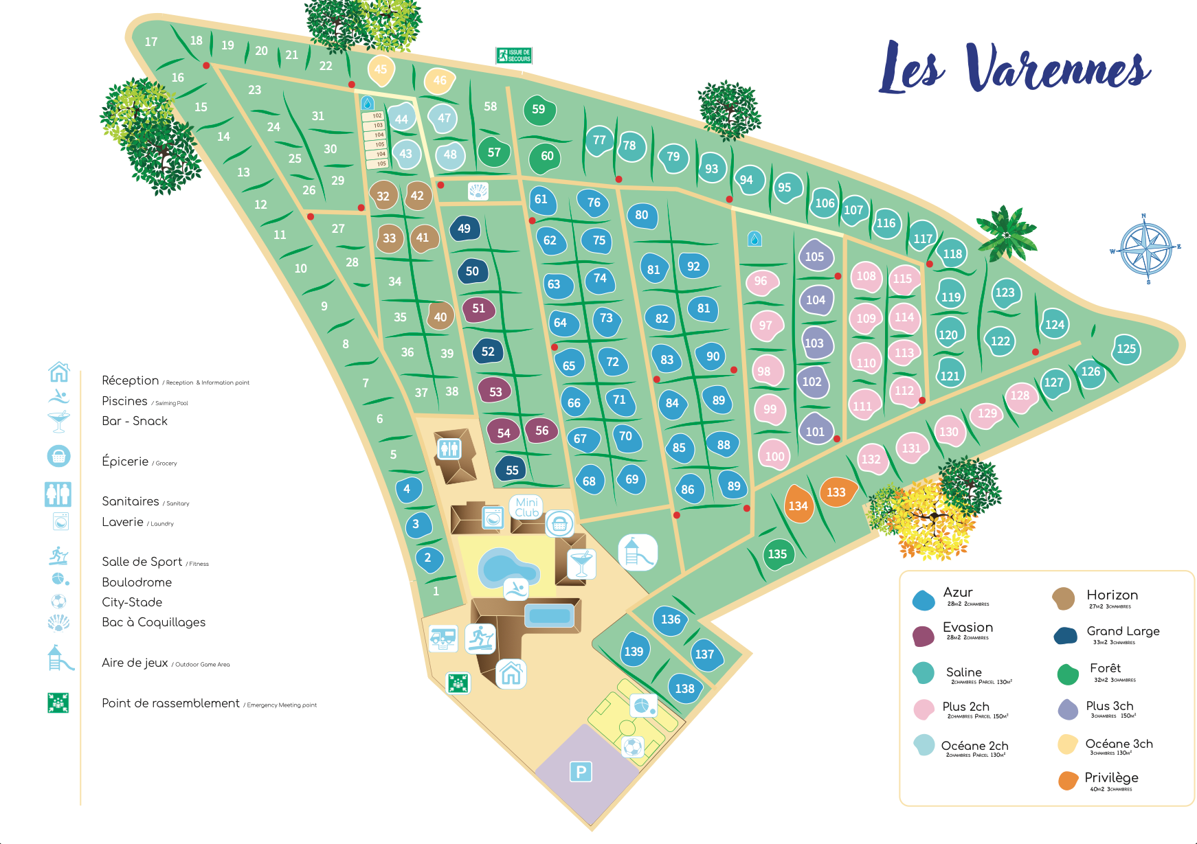 Camping Les Varennes - 150places - île de Ré - Plan typographique + Clients