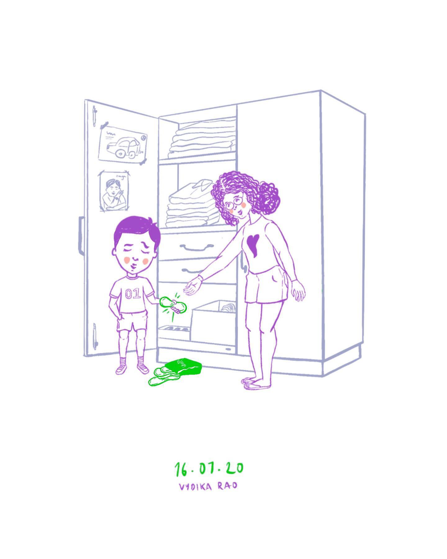 This is from back in the 90s when I was hanging out with my little cousin, a pack of sanitary pads fell out of my closet. When I tried to pick it up and put it back inside, he picked up one and said “I know what this is, akka said you have to sit on it 😏”  Hahaha I thought this was the sweetest explanation to what a sanitary pad is meant for. If only that’s all there was to periods.