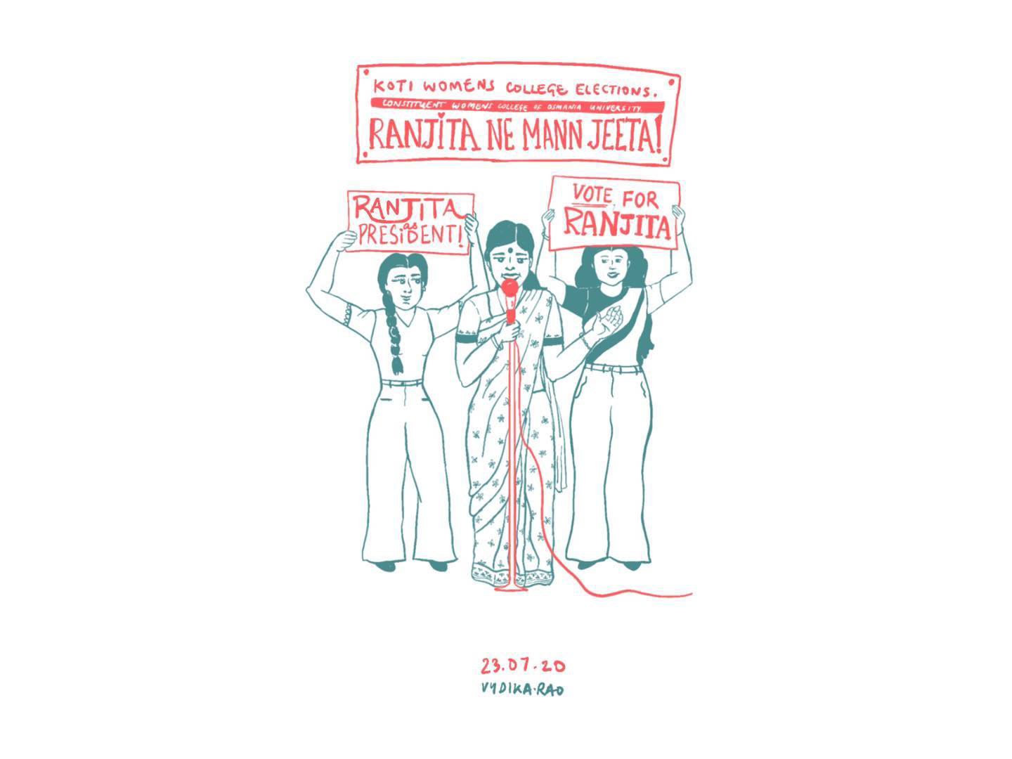 Generation differences series generation 2| illustration 5  Amma was not the ideal student in School and wasn’t treated very well by her teachers. However, college seemed to bring out the best in her. She ended up being friends with her professors who were super encouraging of her. The 1st year of college, she stood for college elections thanks to one of her professors who pushed her and won the post she was nomitated for- Commerce Secretary. Second year she stood for General Secretary herself and won. Towards the end of 2nd year she got married and was told she has no chance of winning for college President because she was a married women. Swipe right to see her become President in 3rd year :)  Random facts: 1) In the year 1978, Bapu would print out posters for her elections before they were married and source Dunhill cigarettes for her and her professors too and they would all smoke it together 😂  2) “Ranjita ne Mann Jeeta” was a line from one of her campaigns.