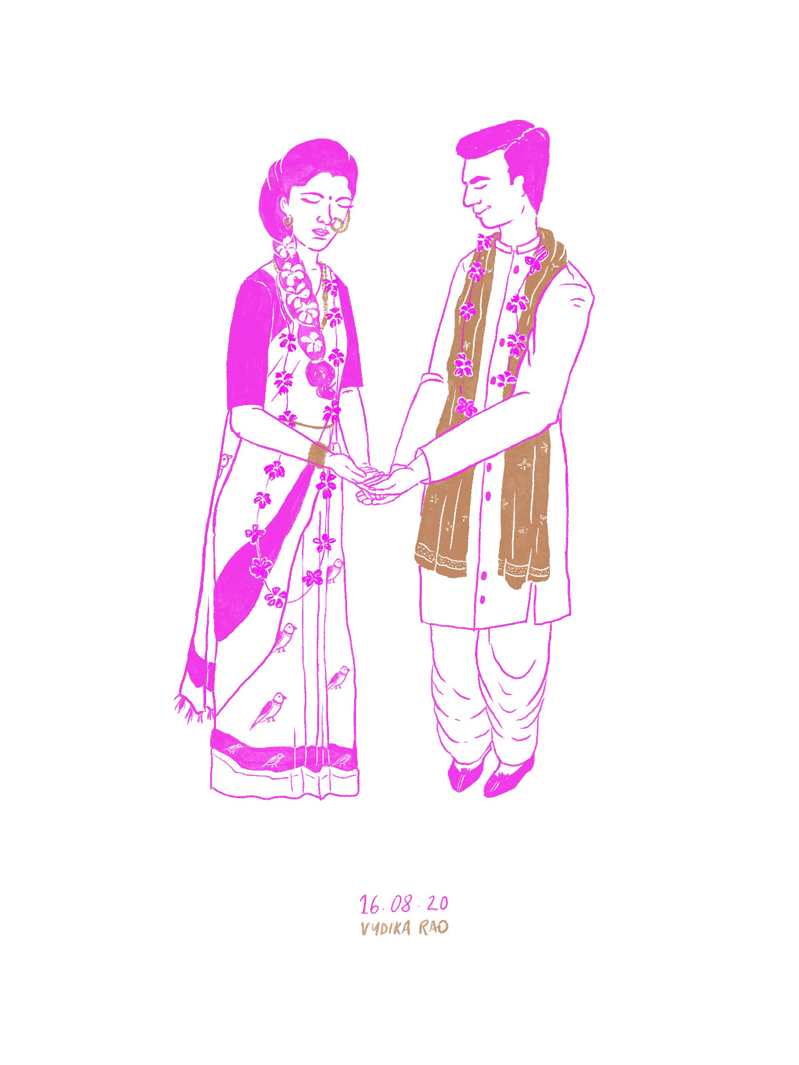 Our parents met each other soon after @adityasoma87 spoke to Bapu. And they were in a rush to get things going. Like most couples our age, we also had a zillion fights and arguments about how the wedding must be done whether Arya Samaj or the regular Telugu wedding. For Soma it was just one day in our lives for a lifetime of togetherness. It didn’t matter how it was done. For me, it was the beginning of a life together so it mattered how we started it 🙃  After all the drama, we were finally married(As per society and our parents). Turns out if you marry in the Arya Samaj way outside their temple, then you aren’t legally married unless you go to court and get your marriage registered or go to the Arya Samaj temple and register. And we’ve been so busy ever since haha  So I guess you can say that my roommate and I are doing quite okay(touch wood). It’s been 4 years, many fights and differences, more than enough fun memories and thankfully even now nothing has changed the way we feel about each other.  This illustration is from our wedding in Feb, 2016. As you can see in the last photo, Bapu is most happy about this “wedding” and is clearly in love with Soma(and they live happily ever after) 😁