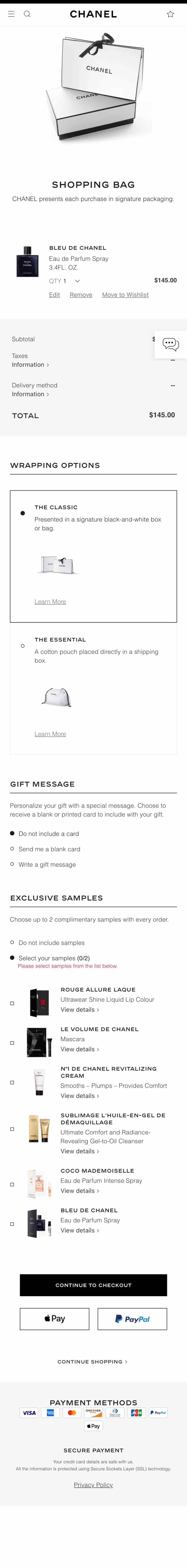 Current mobile shopping bag experience.