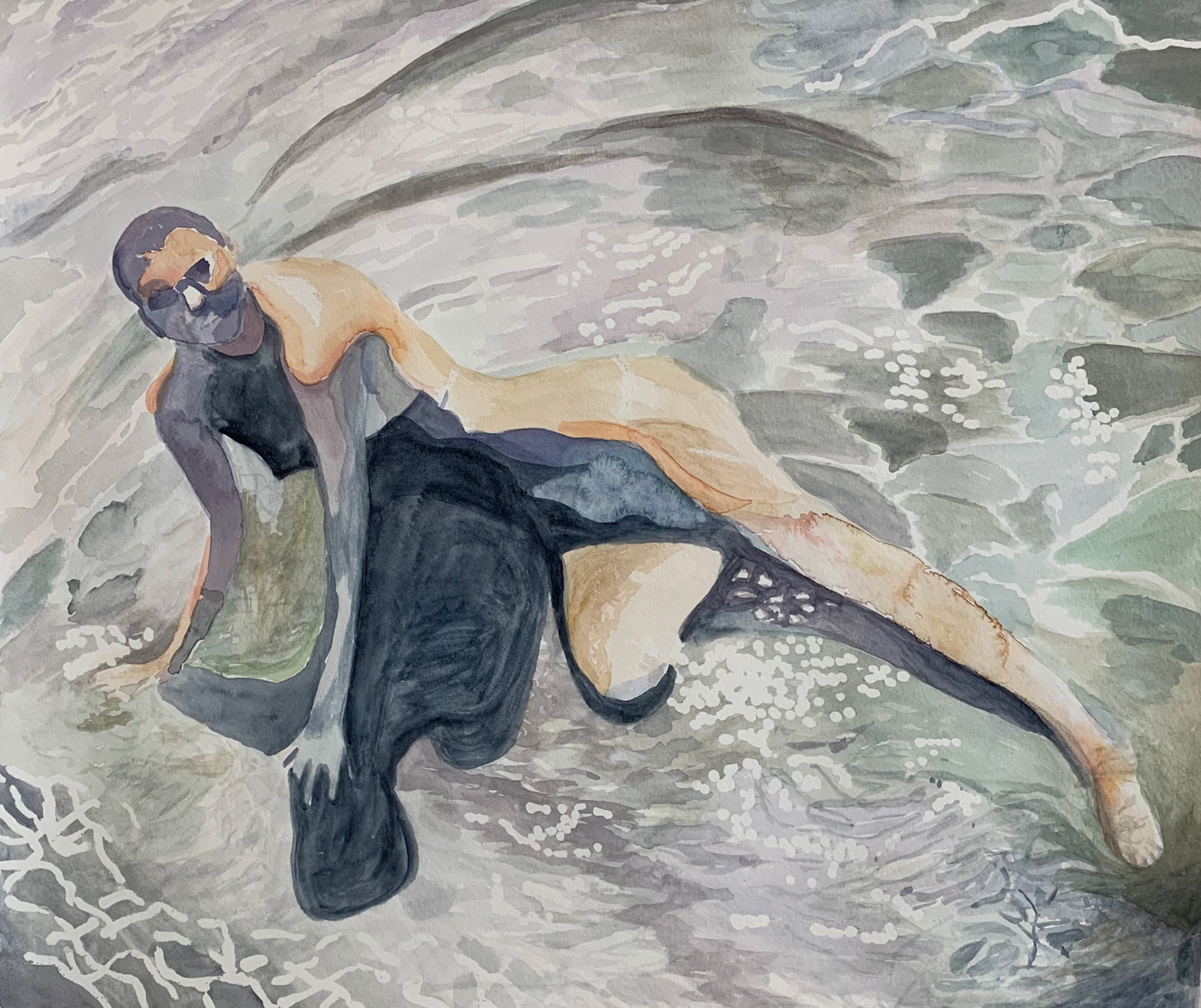 Sister On The Sandbar, Watercolor On Archival Paper, 20.5"x17.5", 2019