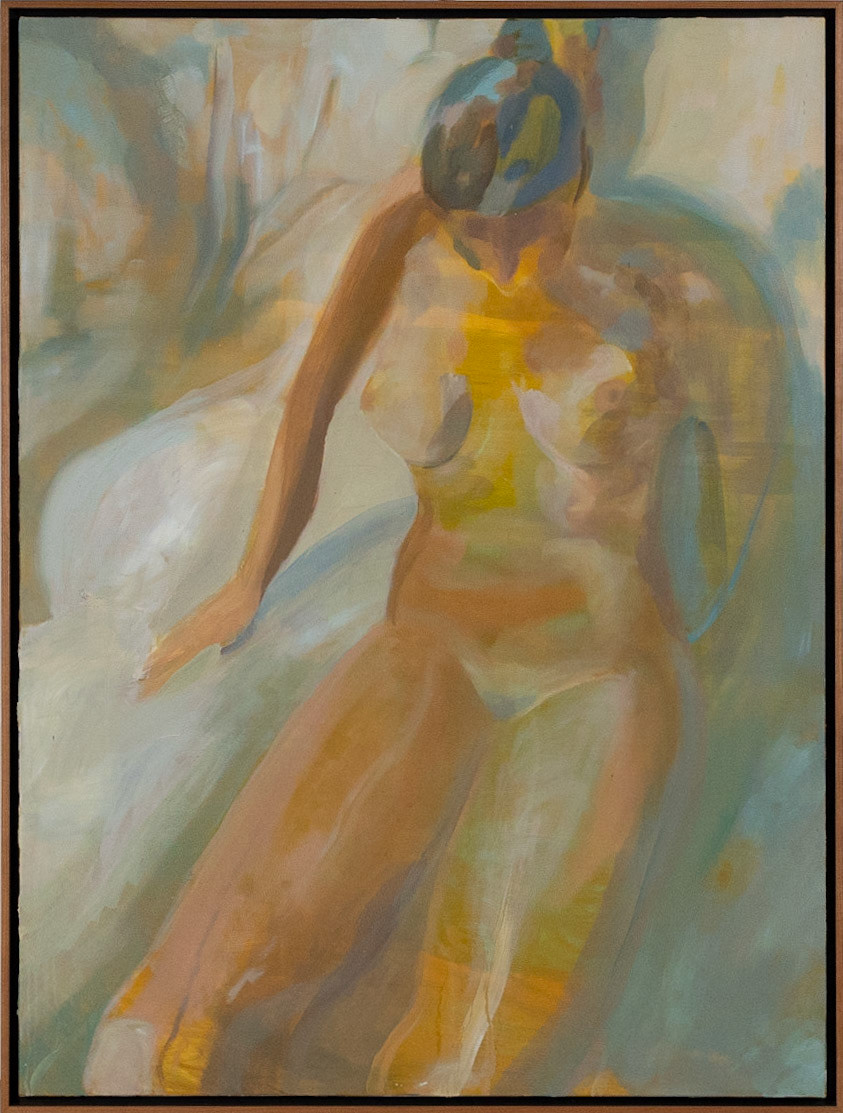 Casco Bay Bather, Oil On Canvas, Framed in Custom Cherry Floating Frame, 30.5"x40.5", 2020