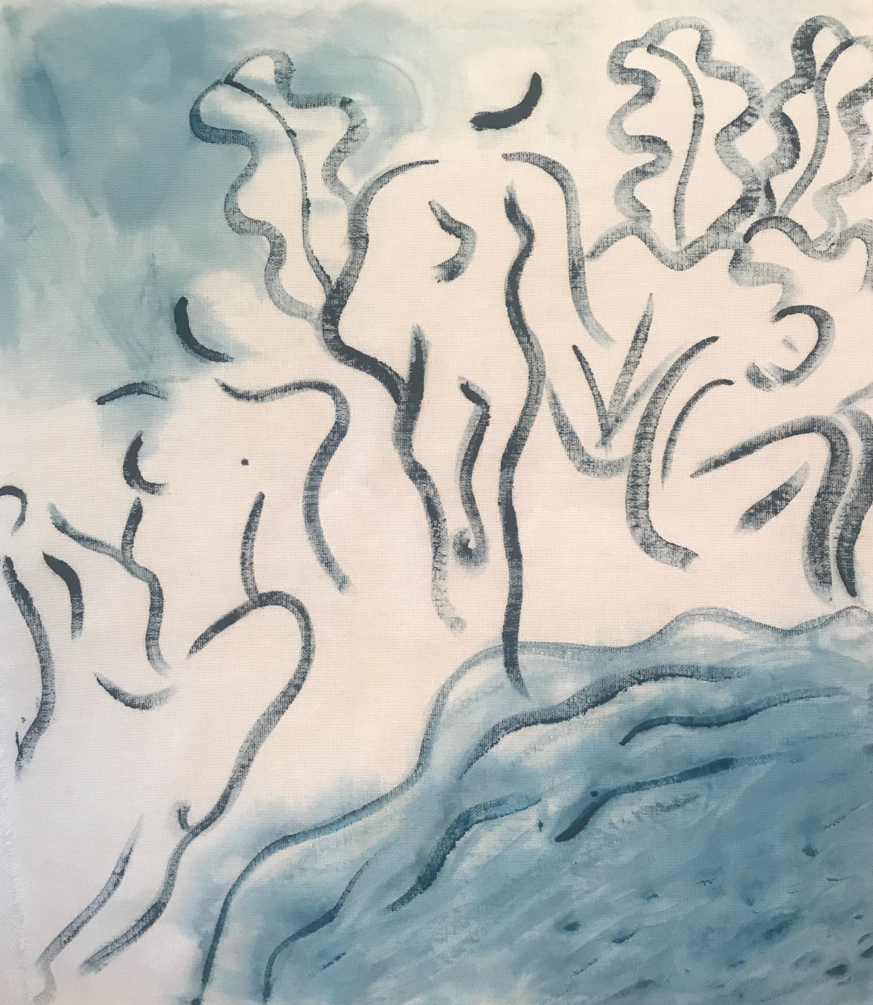 Sardinian Bathers, Acrylic And Tempera On Cloth, 2018
