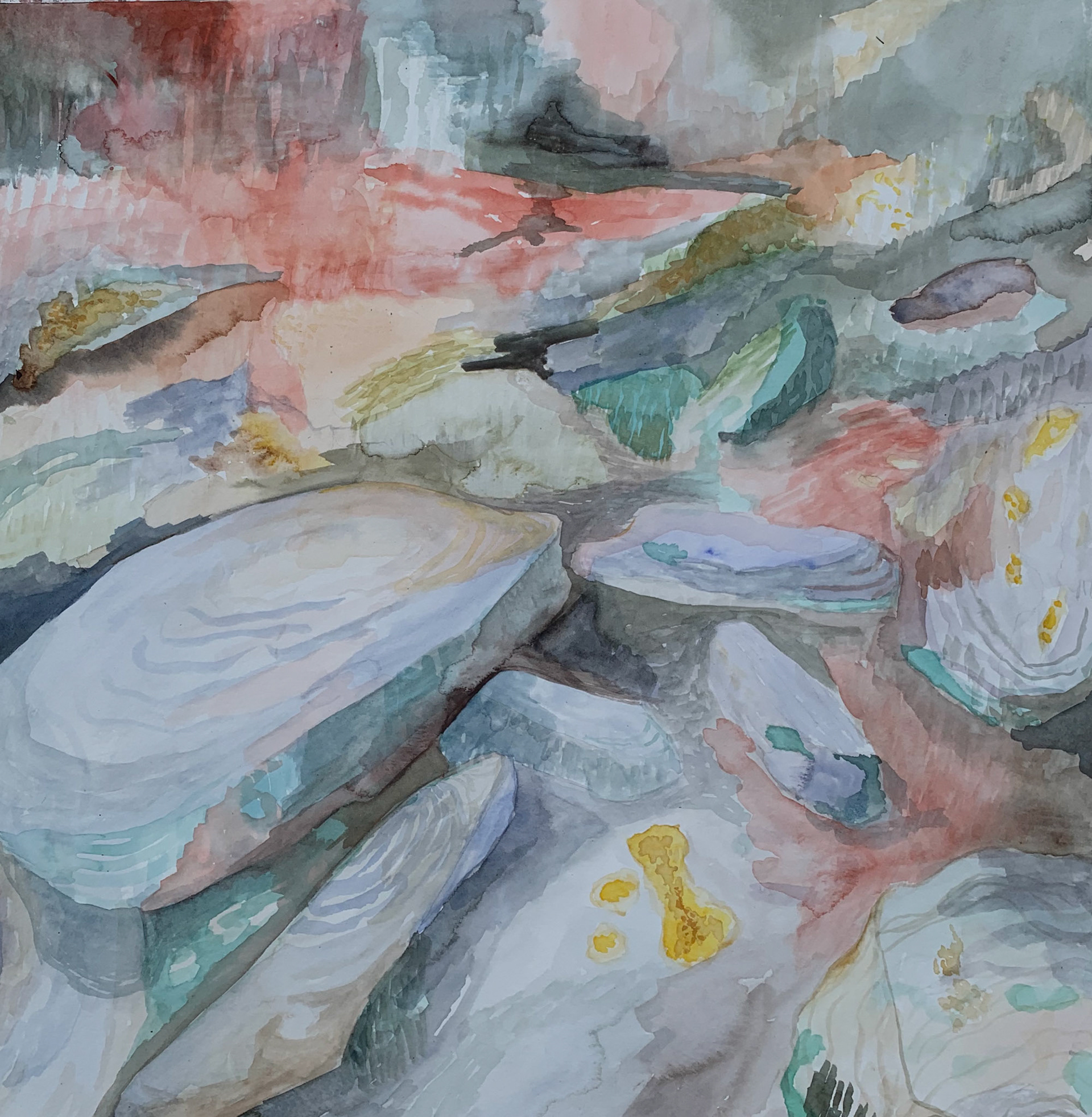 Heat Wave On Jewell Isl., Watercolor on Paper, 20"x21", 2019