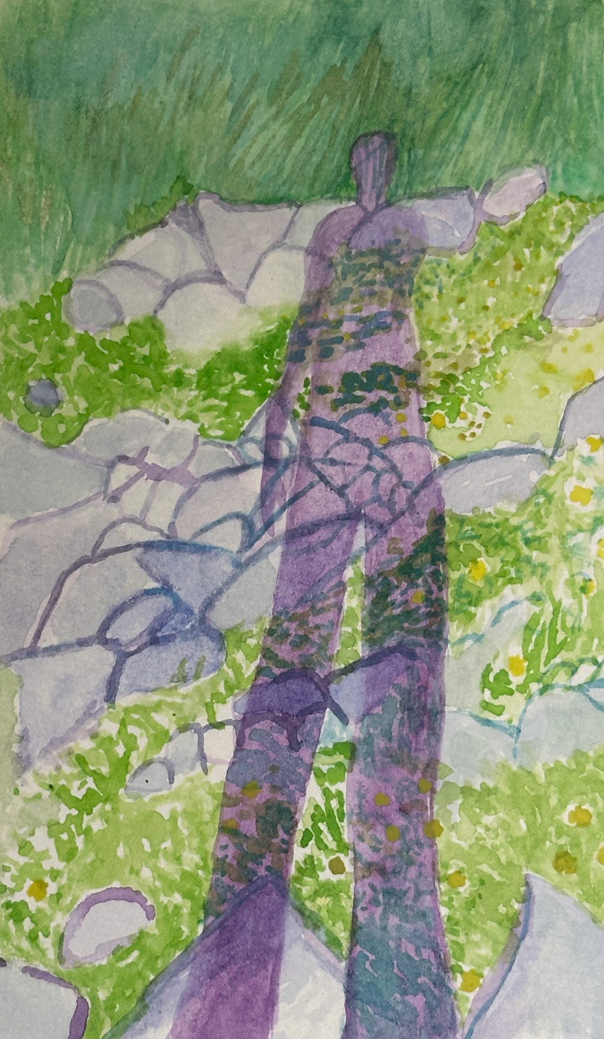 Keeping company with my shadow, genesis, watercolor on paper, 2024