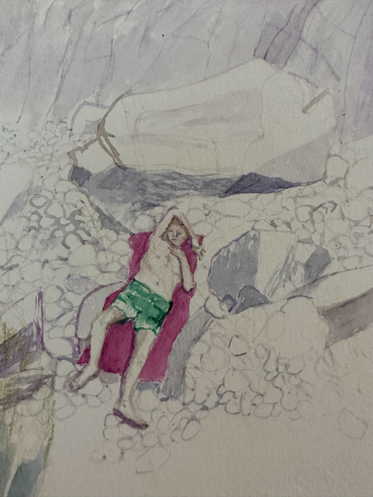 David on Cliff House, Watercolor on paper, 2020