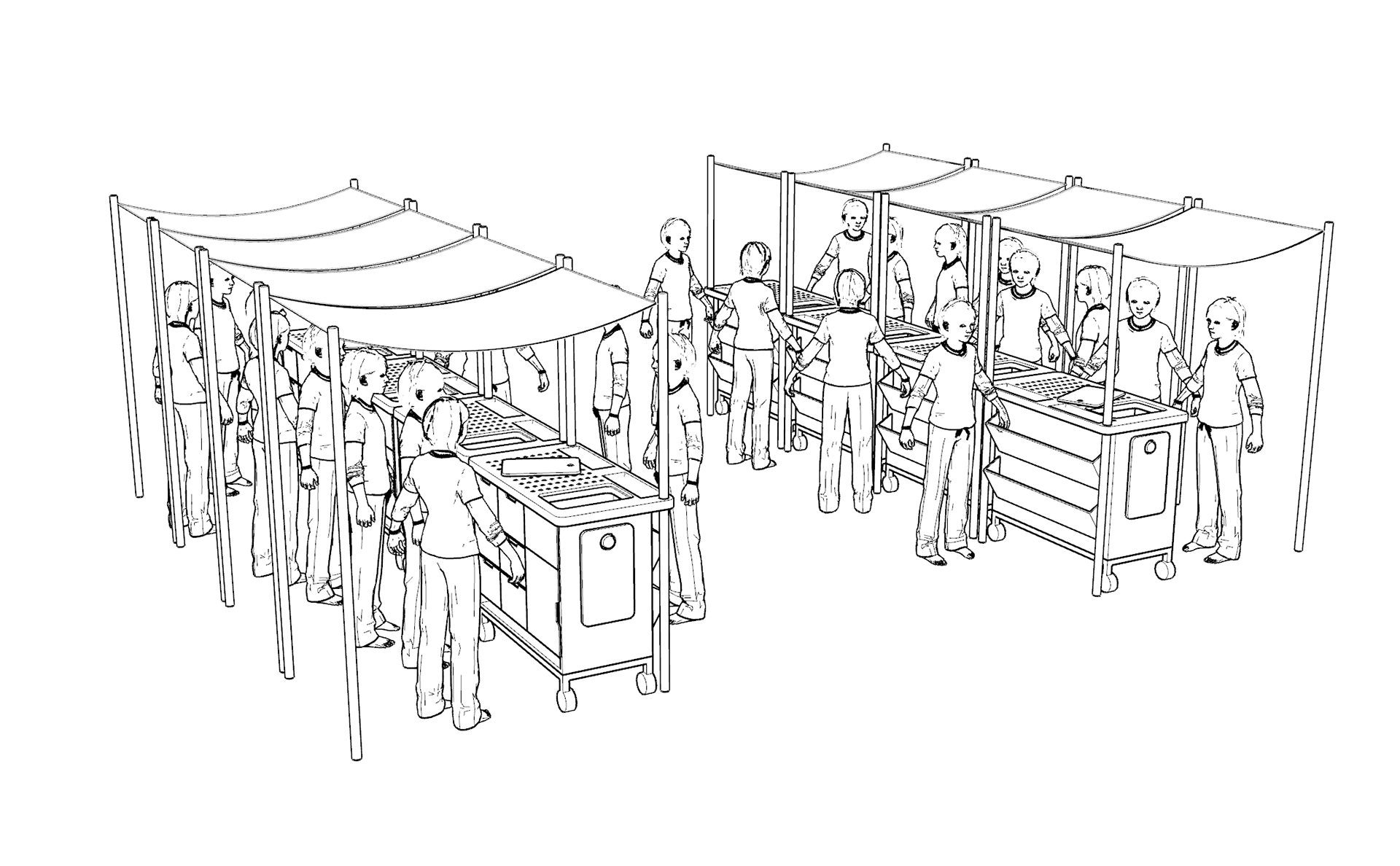 The STEAM Learning Pod in outdoor classroom context, market stall configuration.