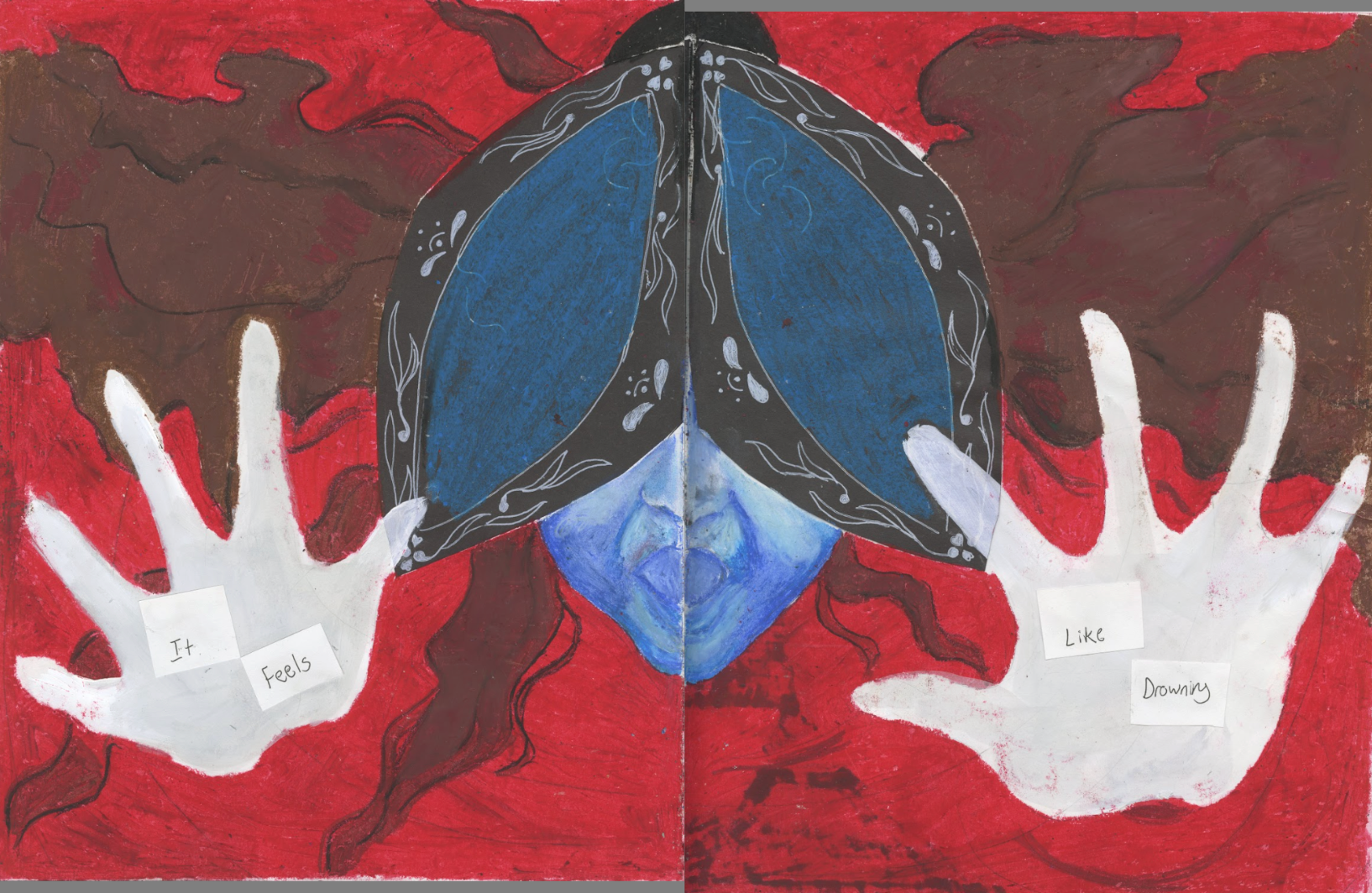 Figure Observed, oil pastel and colored paper on sketch paper, 9" x 12", 2nd semester, final project