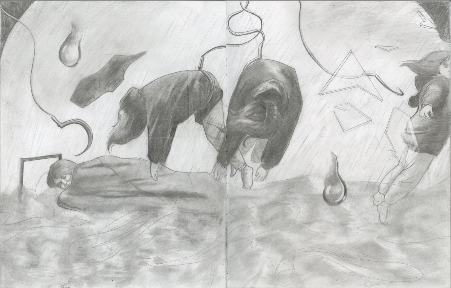 Figure Observed, graphite on sketch paper, 9" x 12", 2nd semester, final project