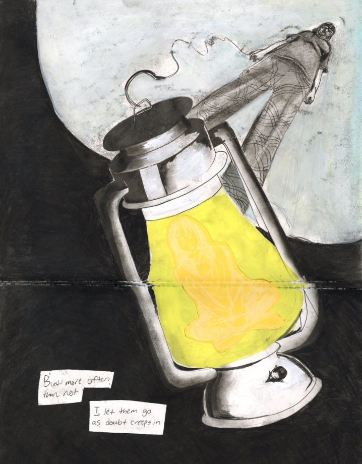 Figure Observed, ink and charcoal on sketch paper, 9" x 12", 2nd semester, final project