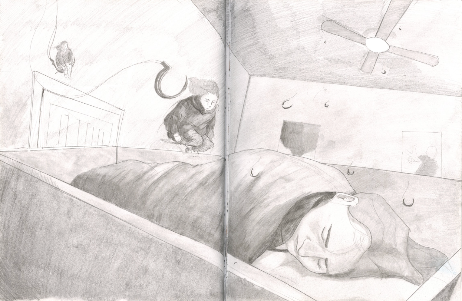 Figure Observed, graphite on sketch paper, 9" x 12", 2nd semester, final project