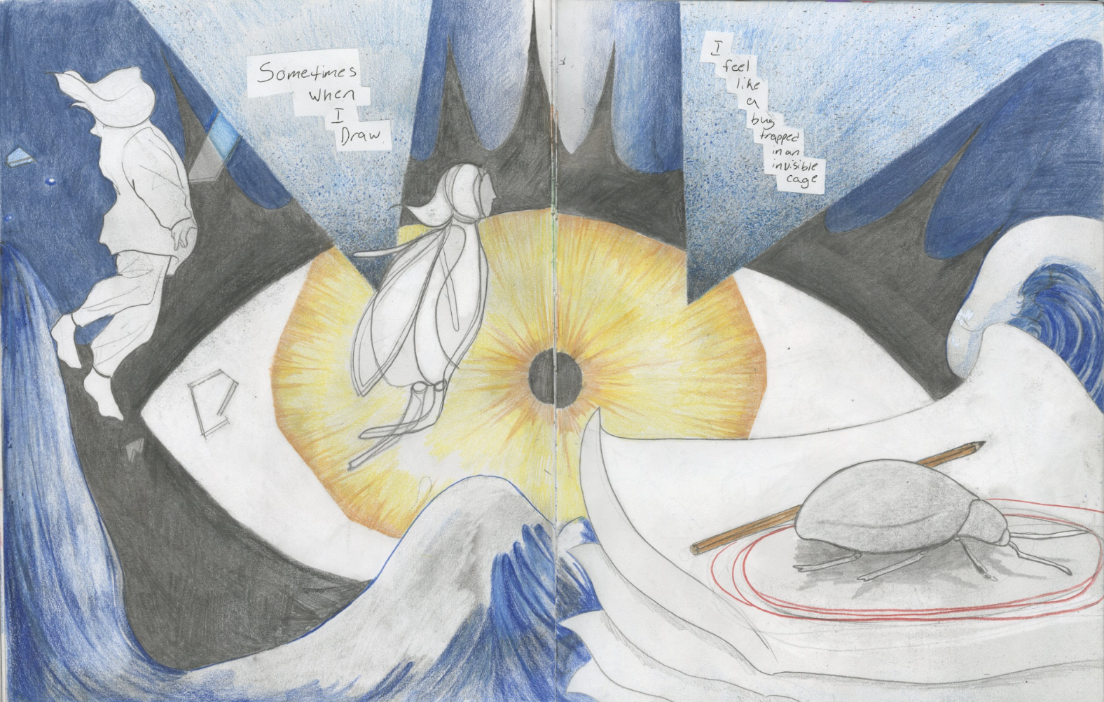 Figure Observed, graphite and colored pencil on sketch paper, 9" x 12", 2nd semester, final project