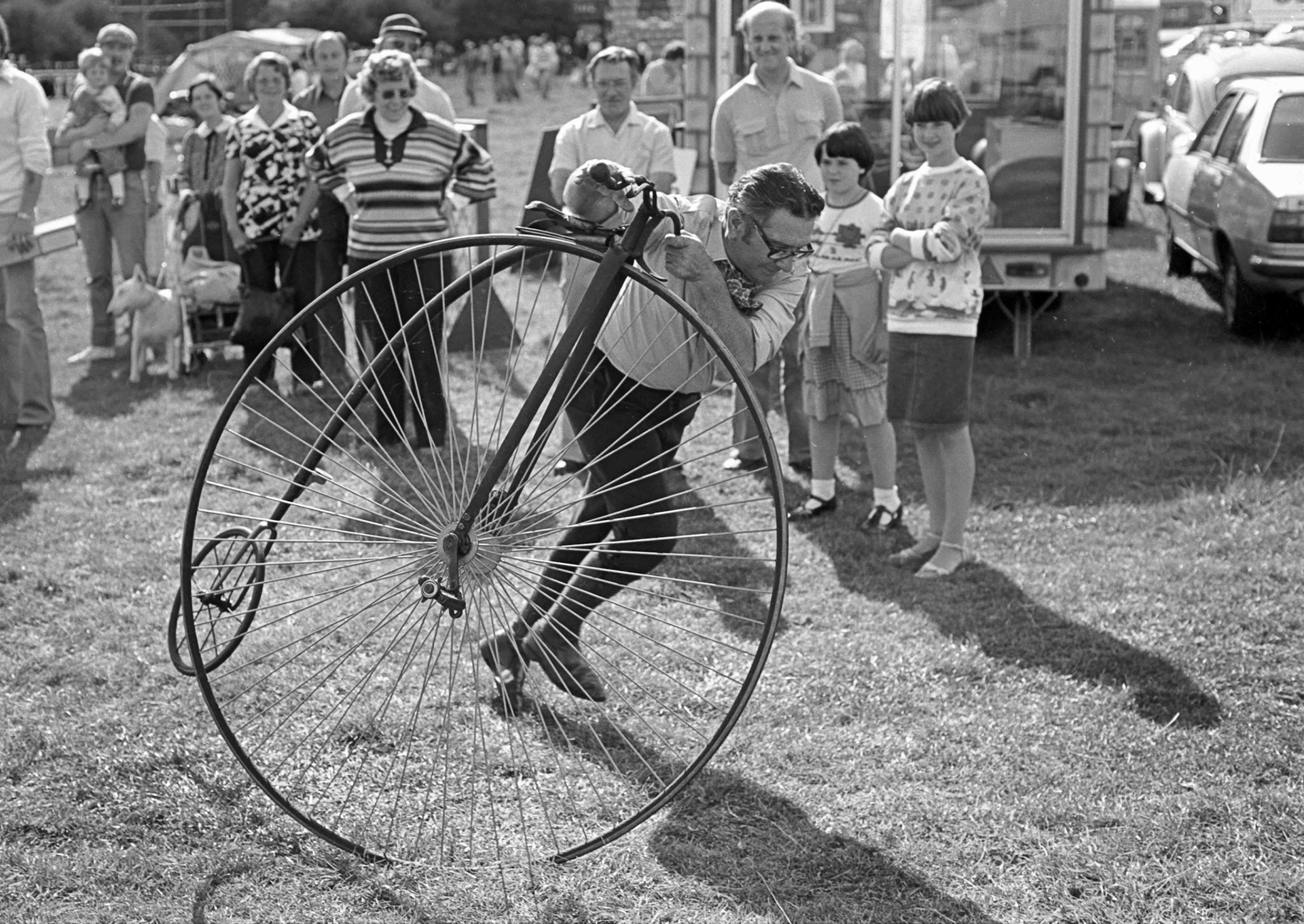 Man with Penny Farthing Bike - Eckington Fair Derbyshire UK 1980's