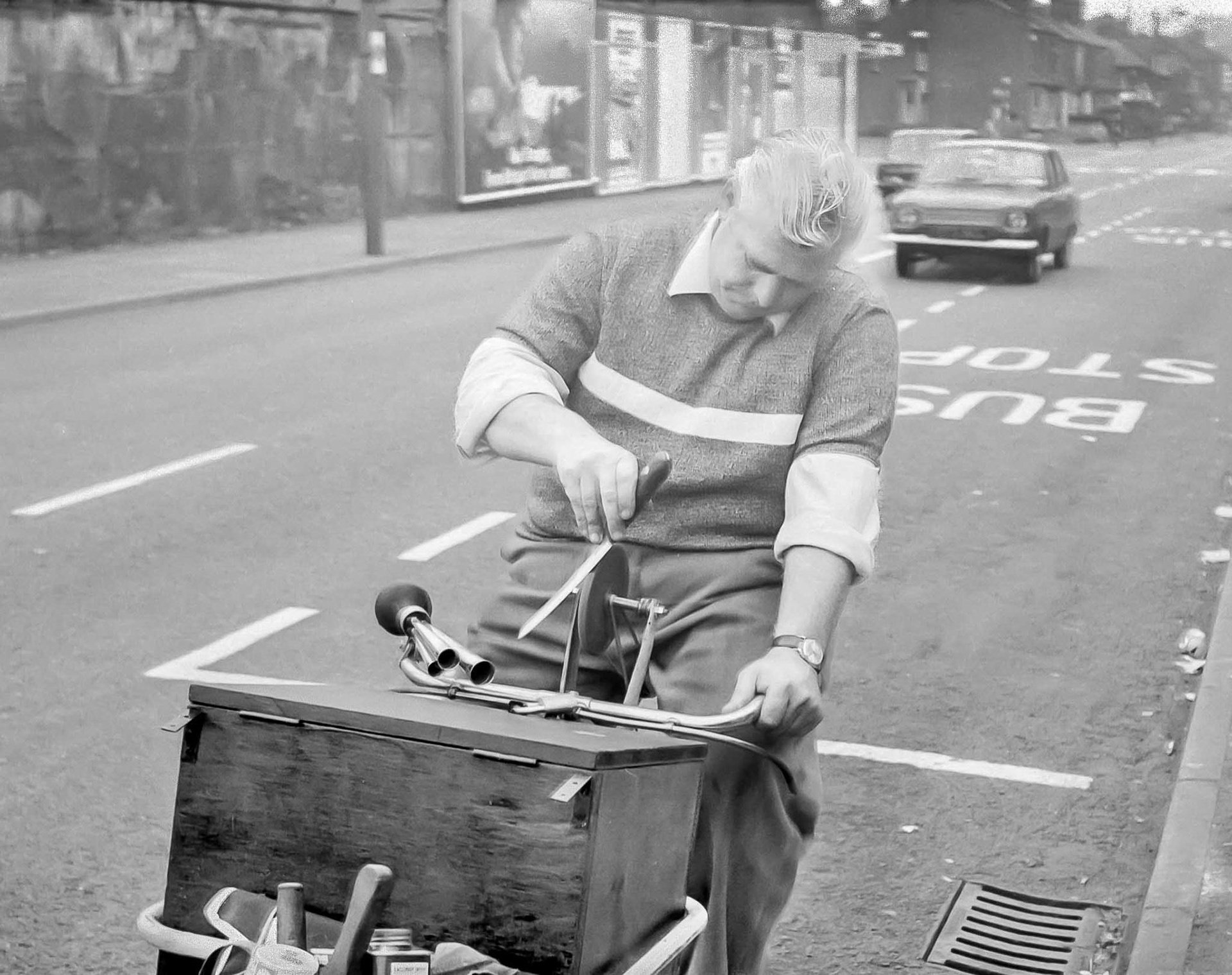 Man Sharpening Knives - Sheffield Yorkshire UK 1969
