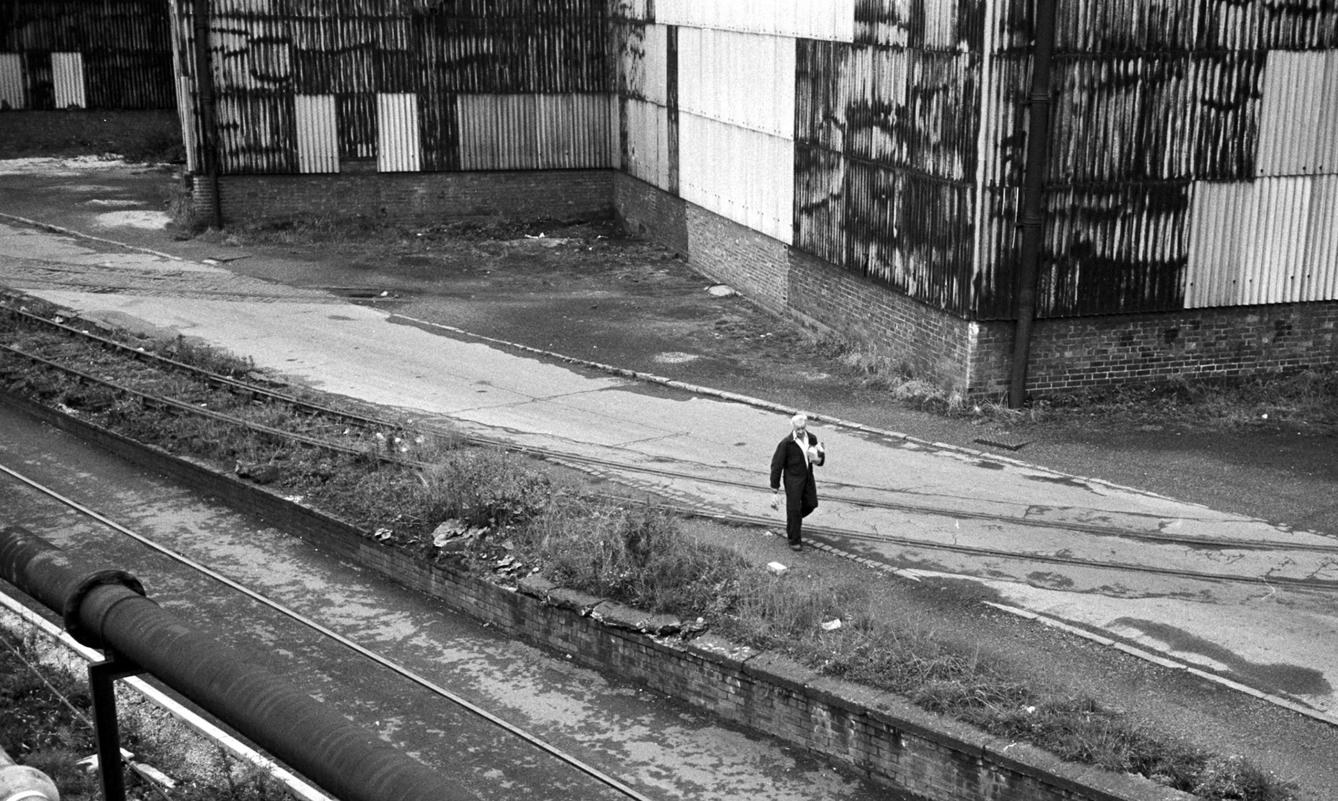 Man In Yard - BSC Sheffield Steel Works Yorkshire UK 1970's