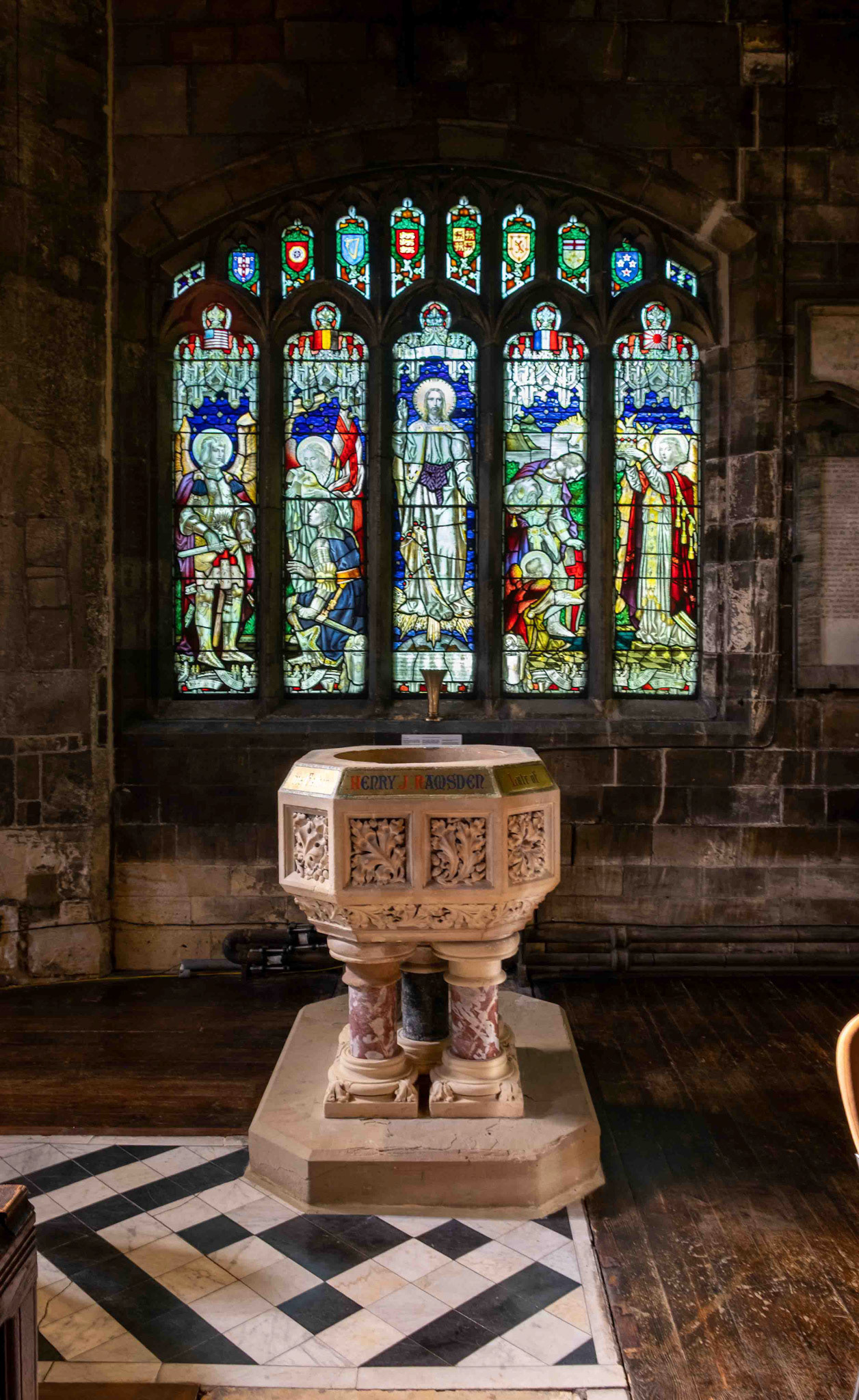 The Font and Window - St Mary's Church Tadcaster UK 2022