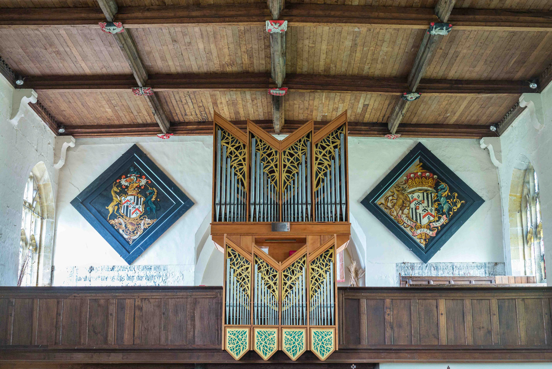 The Organ Pipes and Heraldry - St Michaels Church Coxwold North Yorkshire