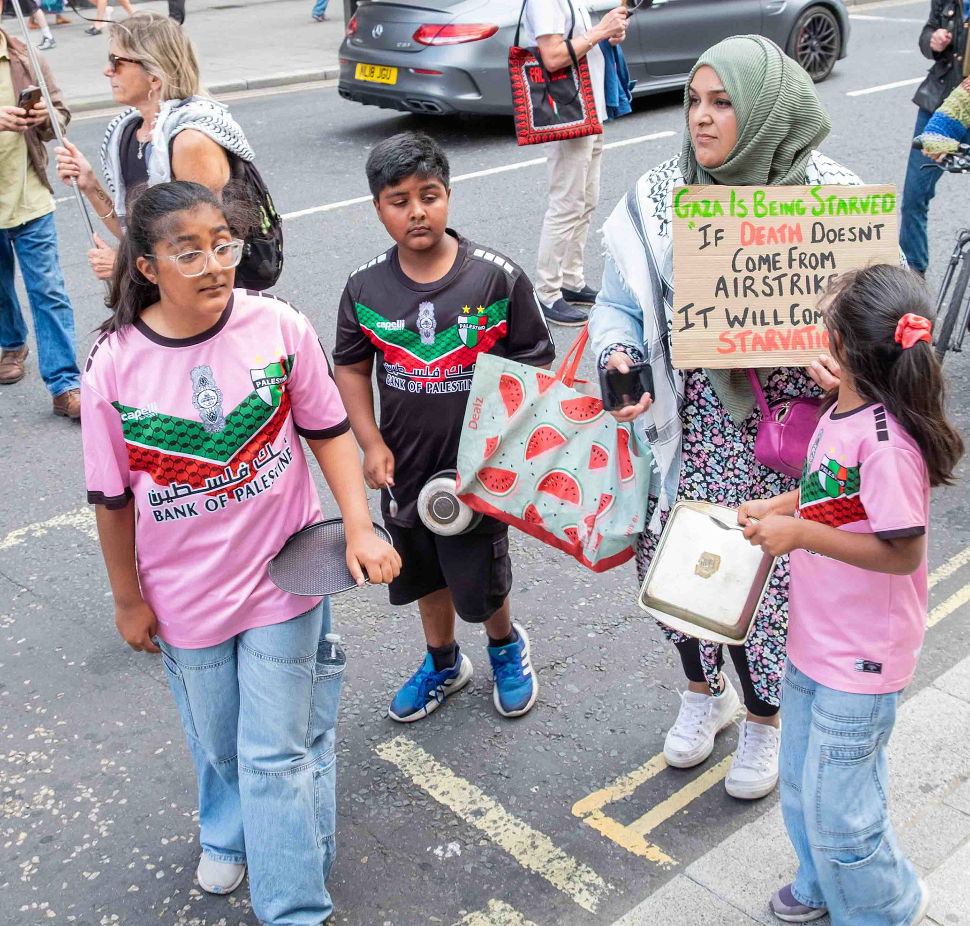 Palestinian Woman and Her Children  Demonstrating in Leeds UK 2025-07-26