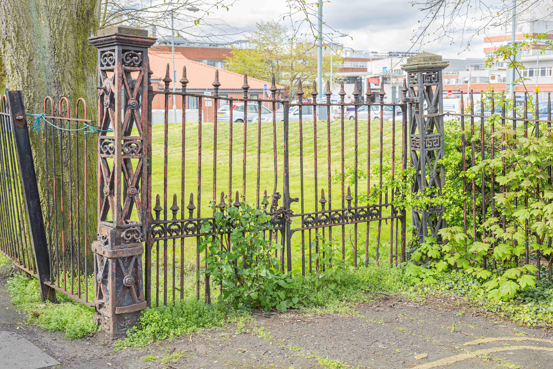 Gates to Archbishop Holgate School Playing Fields in Disrepair - York Hospital Site UK 2014