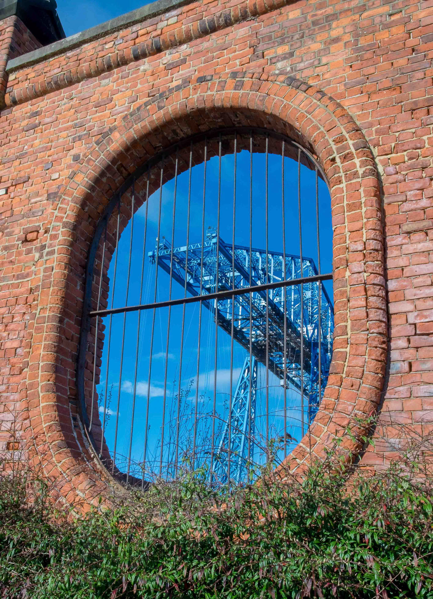 The Middlesbrough Transporter Bridge through Vulcan Street Wall - Tyne and Wear UK 2019