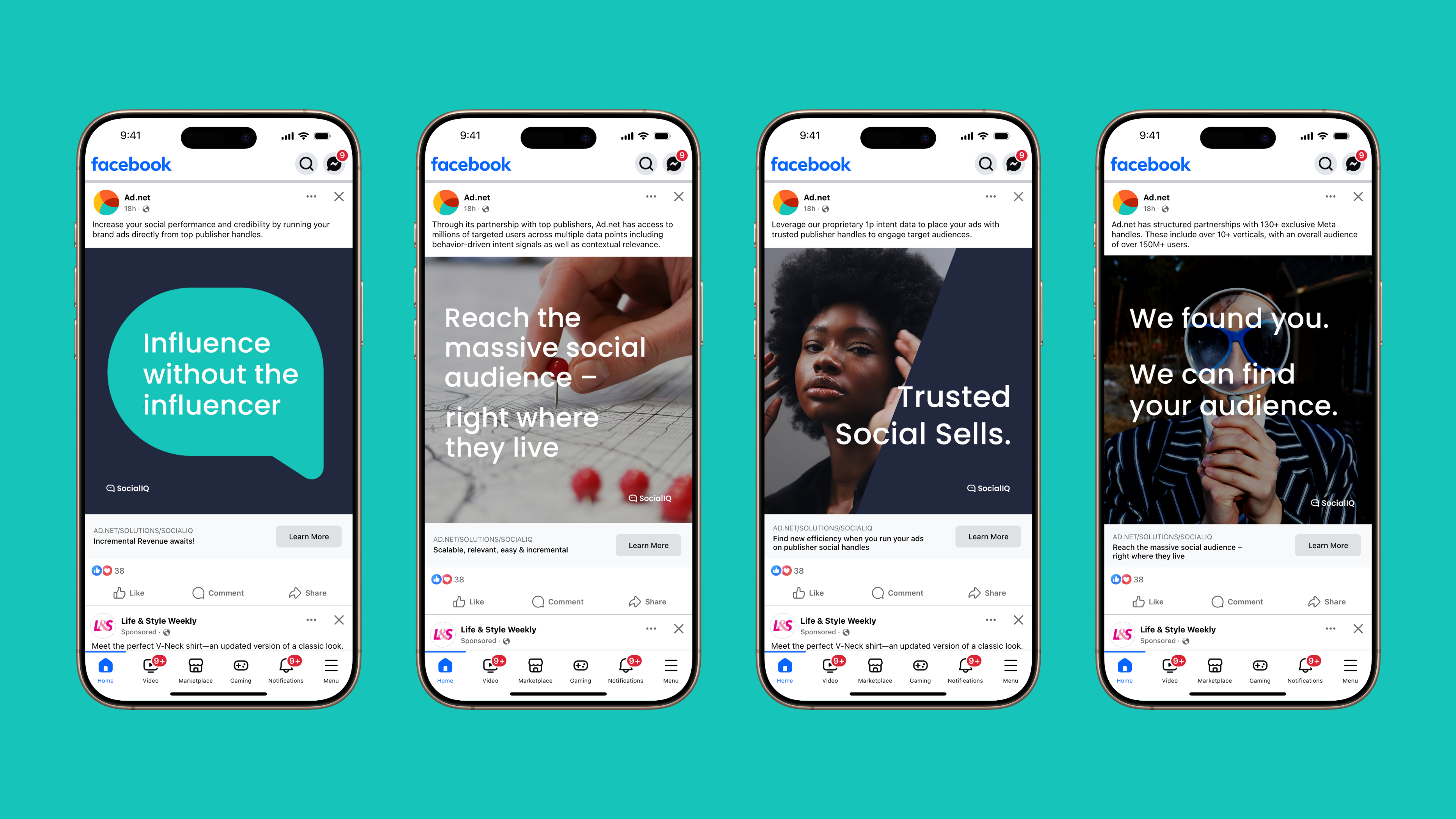 Facebook posts promoting Social IQ product